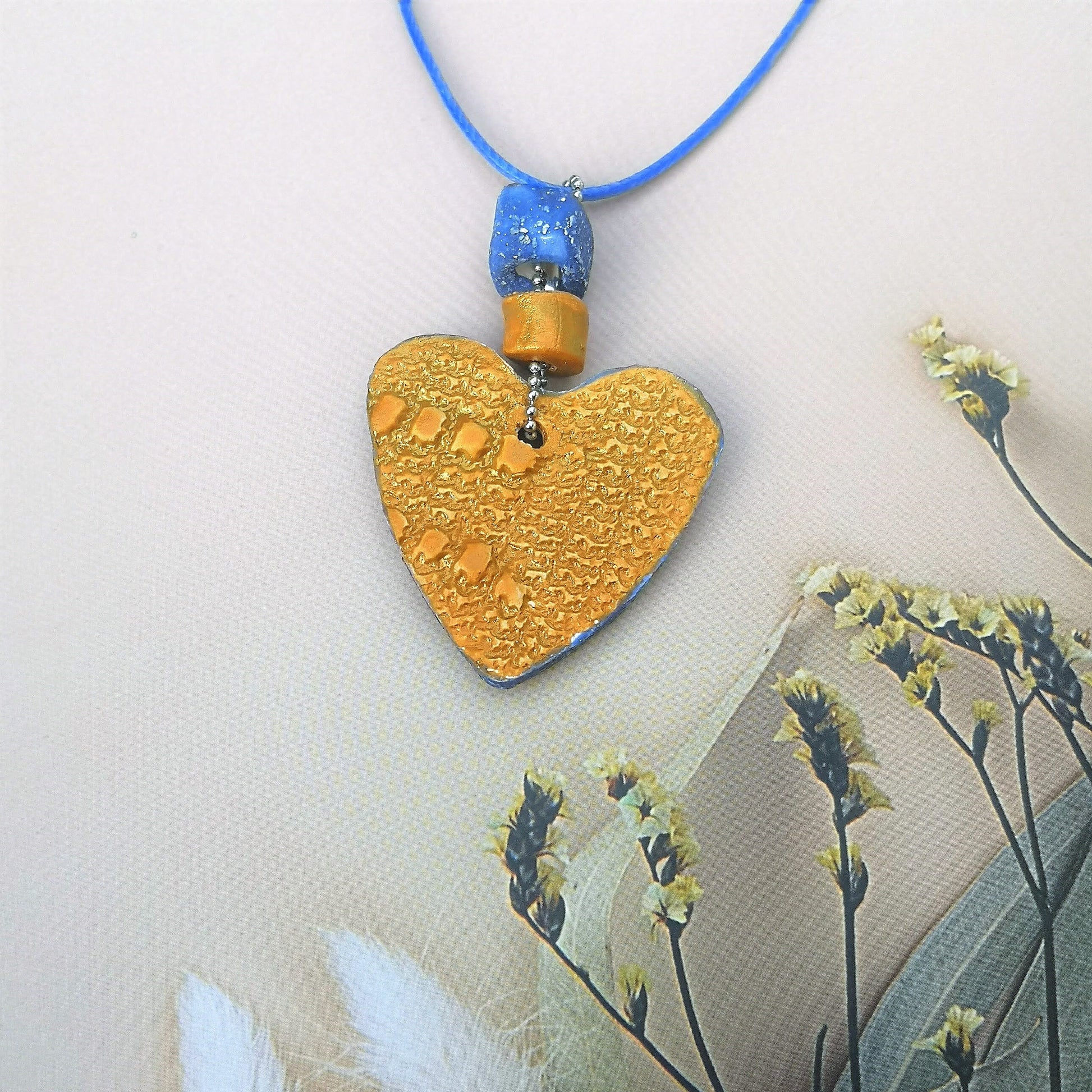 Statement Gold Heart Pendant Necklace For Women, Boho Clay Necklace, Everyday Necklace For Her, Cute Mother Day Gift From Daughter - Ceramica Ana Rafael