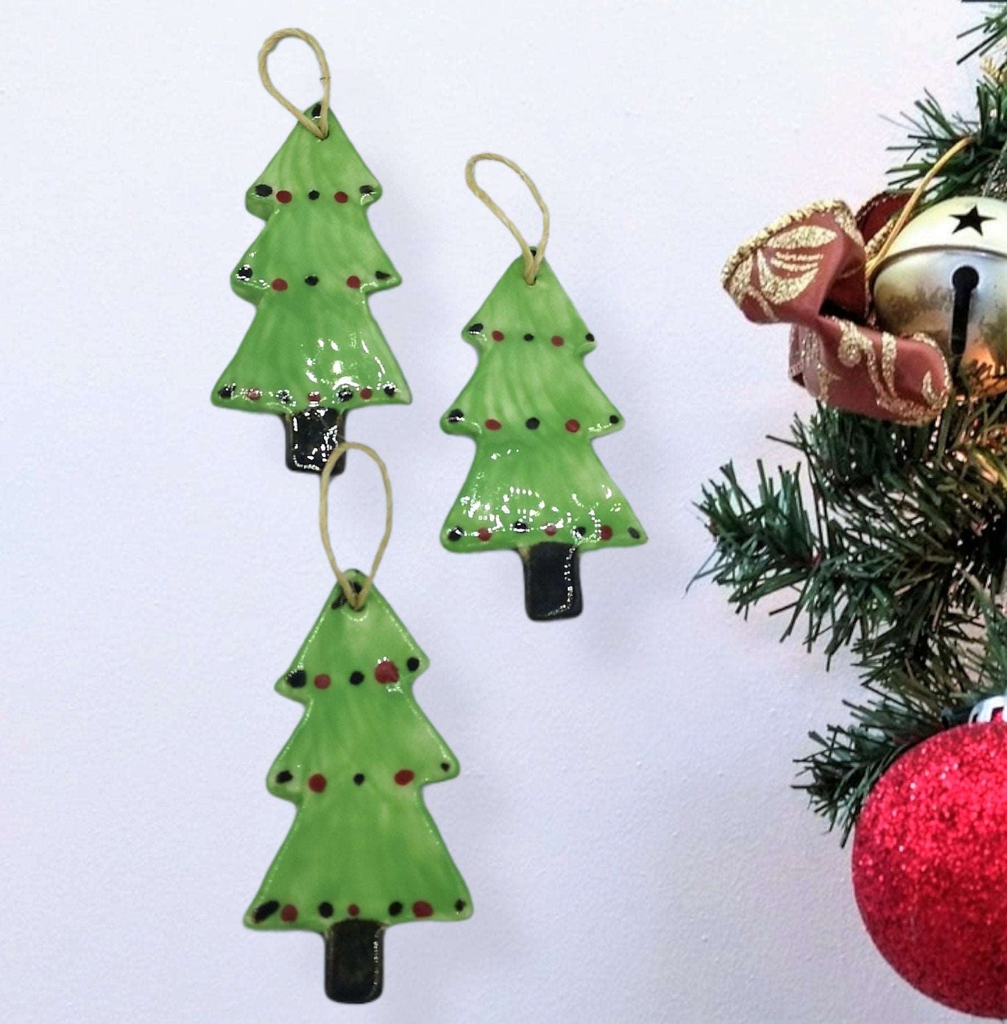 3Pc ceramic christmas tree wall hanging, mom christmas gift from son, christmas ornament, Secret Sister Gifts, Hand Painted Ornaments - Ceramica Ana Rafael