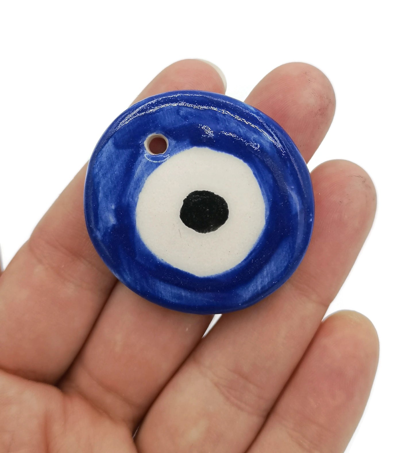 Large evil eye pendant for necklace, ceramic pendants for jewelry making supplies, DIY gift for mom, bohemian pendant round - Ceramica Ana Rafael