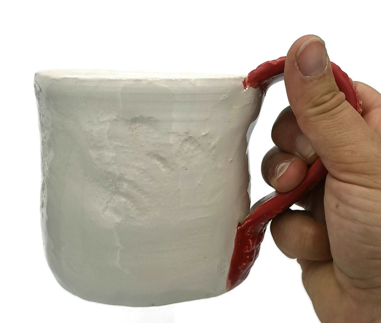 360ml/12oz Rustic Handmade Ceramic Mug Hand Painted Red And White, Large Pottery Coffee Mug, Best Gifts For Him, Coffee Lovers Gift For Her - Ceramica Ana Rafael