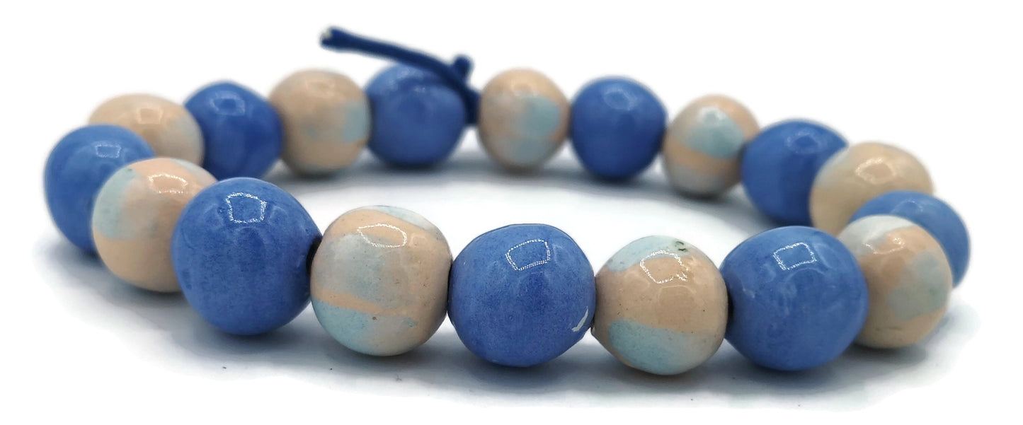 Handmade Ceramic Beads For Jewelry Making, Set Of 18 Mixed Decorative Round Shape Pastel Beads For Crafting, Assorted Beads Unique - Ceramica Ana Rafael
