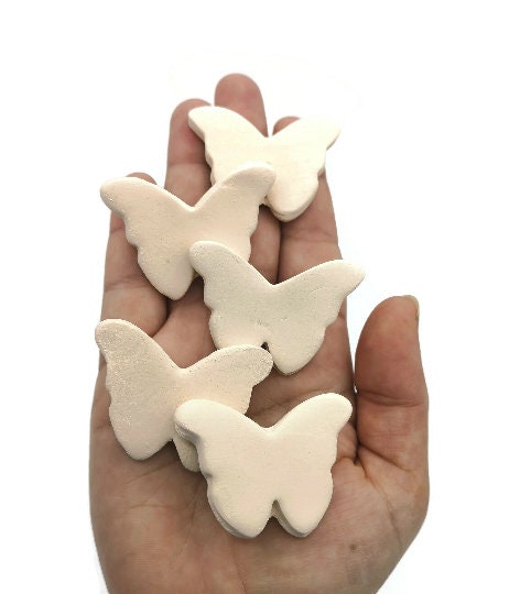 Butterfly Figurine Set, Unpainted Ceramic Bisque Ready To Paint, blank ornament for wedding favors for guests - Ceramica Ana Rafael