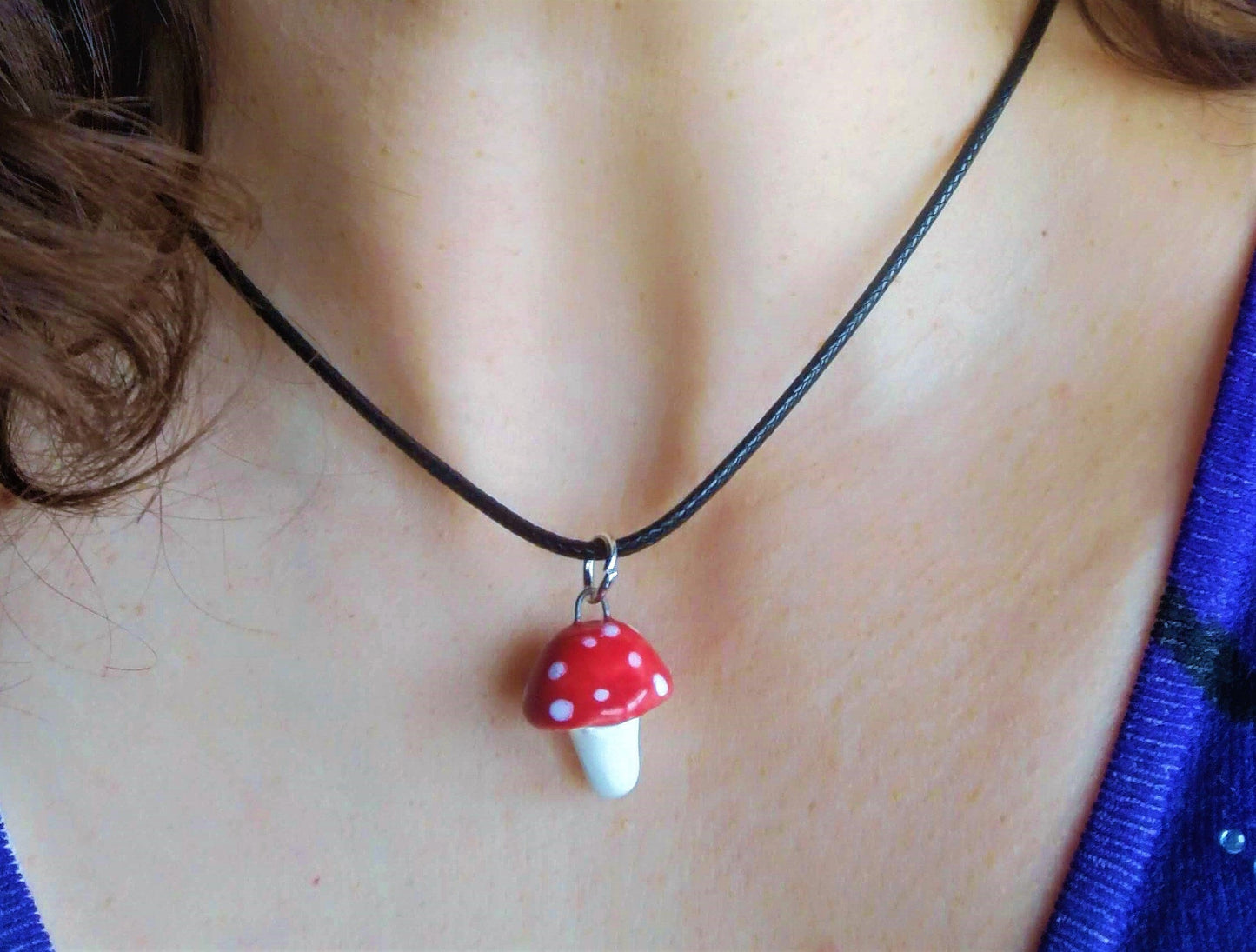 Handmade Ceramic Red Mushroom Necklace Pendant For Women, Dainty Cottagecore Necklace For Her Artisan Jewelry Birthday Gift Idea W/ Gift Box - Ceramica Ana Rafael