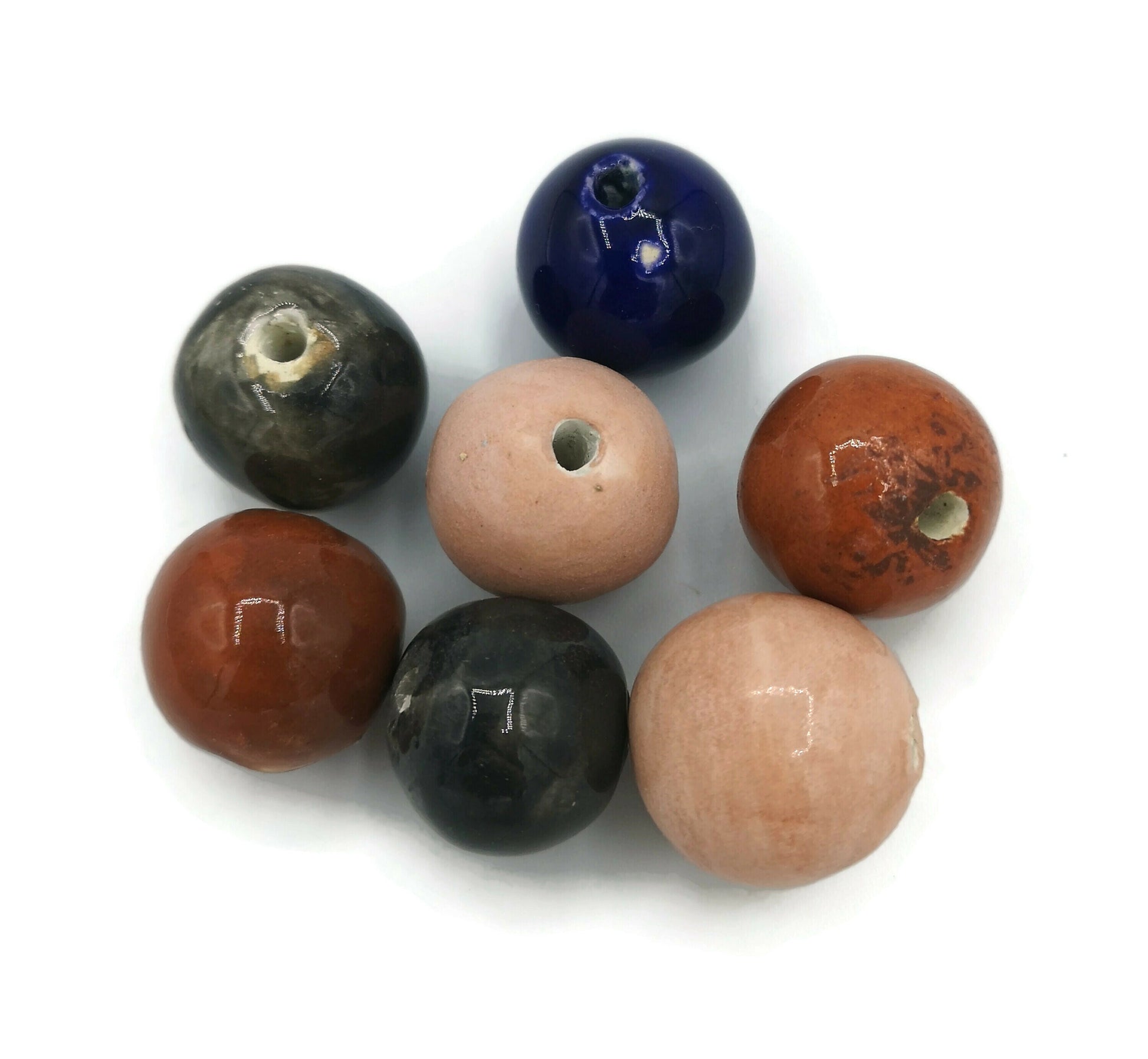 CLAY BEADS, Handmade Ceramic Bubblegum Beads For Jewelry Making, Set Of 7 Mixed Craft Beads Decorative Round Colorful Beads - Ceramica Ana Rafael