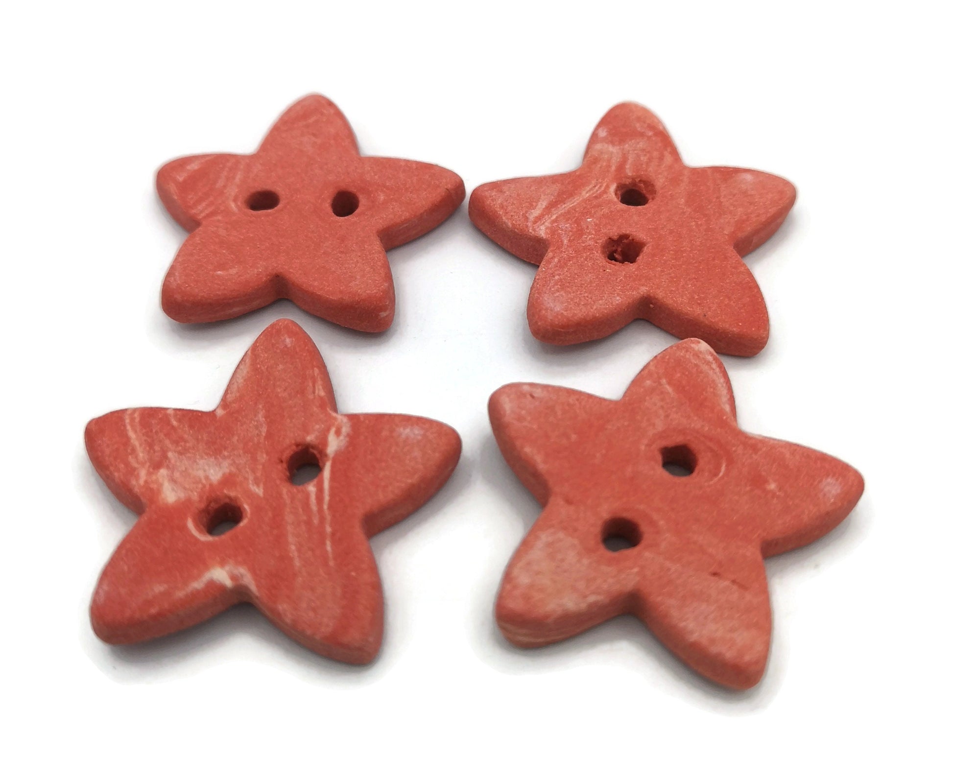 4Pc 25mm Handmade Ceramic Large Sewing Buttons Matte Red Star Shaped, Cute Sewing Supplies And Notions - Ceramica Ana Rafael
