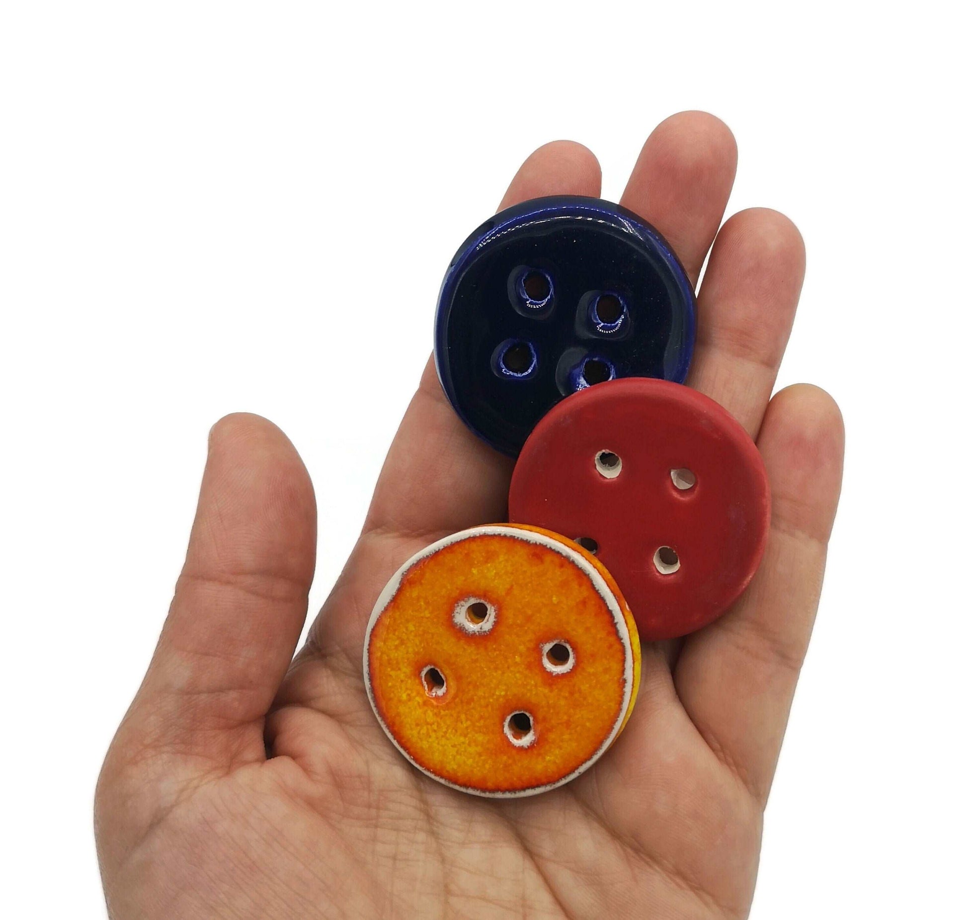 3Pcs Extra Large Buttons, 3 Pcs Handmade Ceramic Buttons, Sewing Supplies And Notions, Best Sellers Unique Flat Clay Buttons 4 Holes - Ceramica Ana Rafael