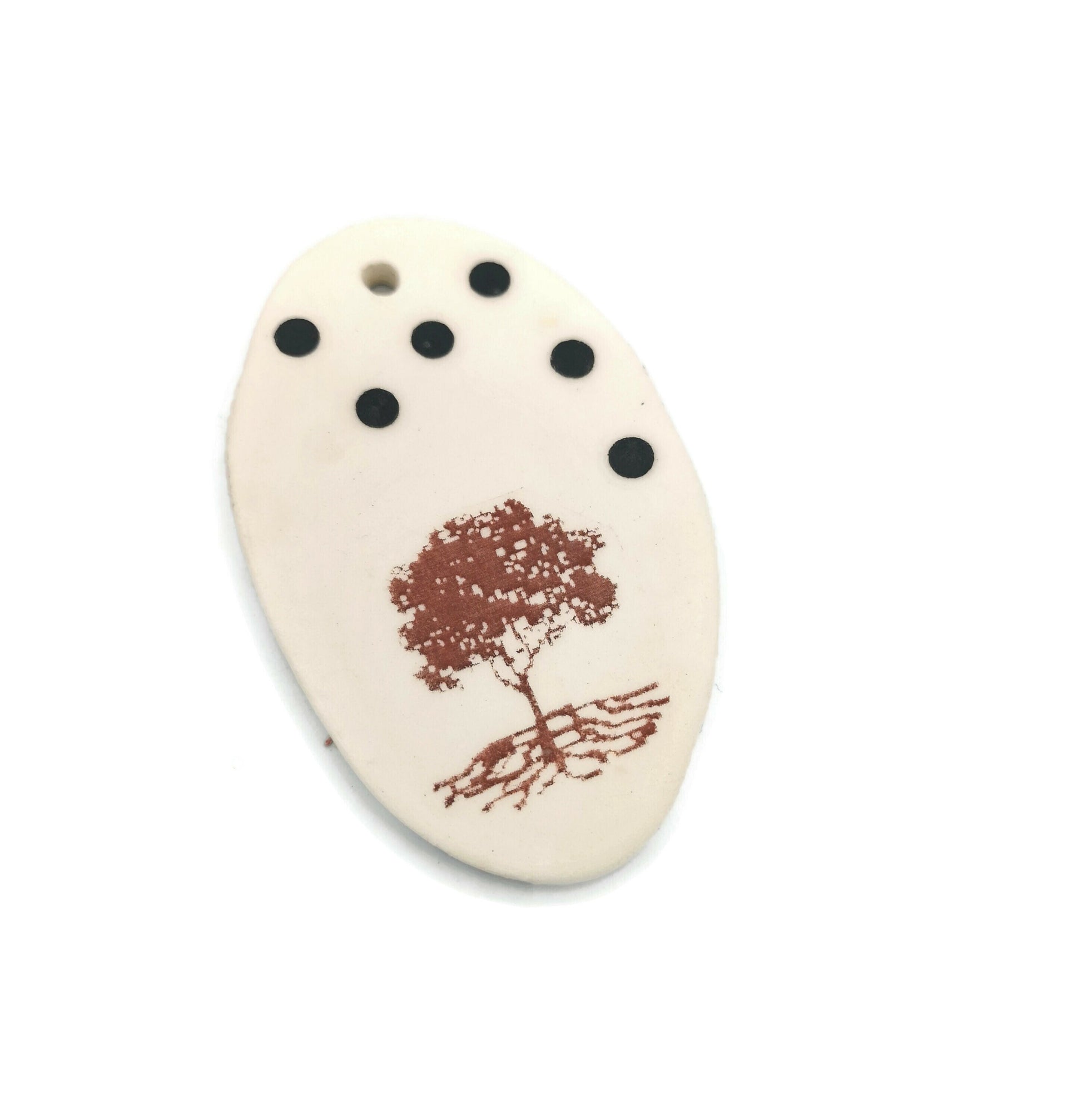 Handmade Ceramic Tree Of Life Necklace Pendant For Jewelry Making, White and Brown Clay Charms For Women, Extra Large Statement Pendant - Ceramica Ana Rafael