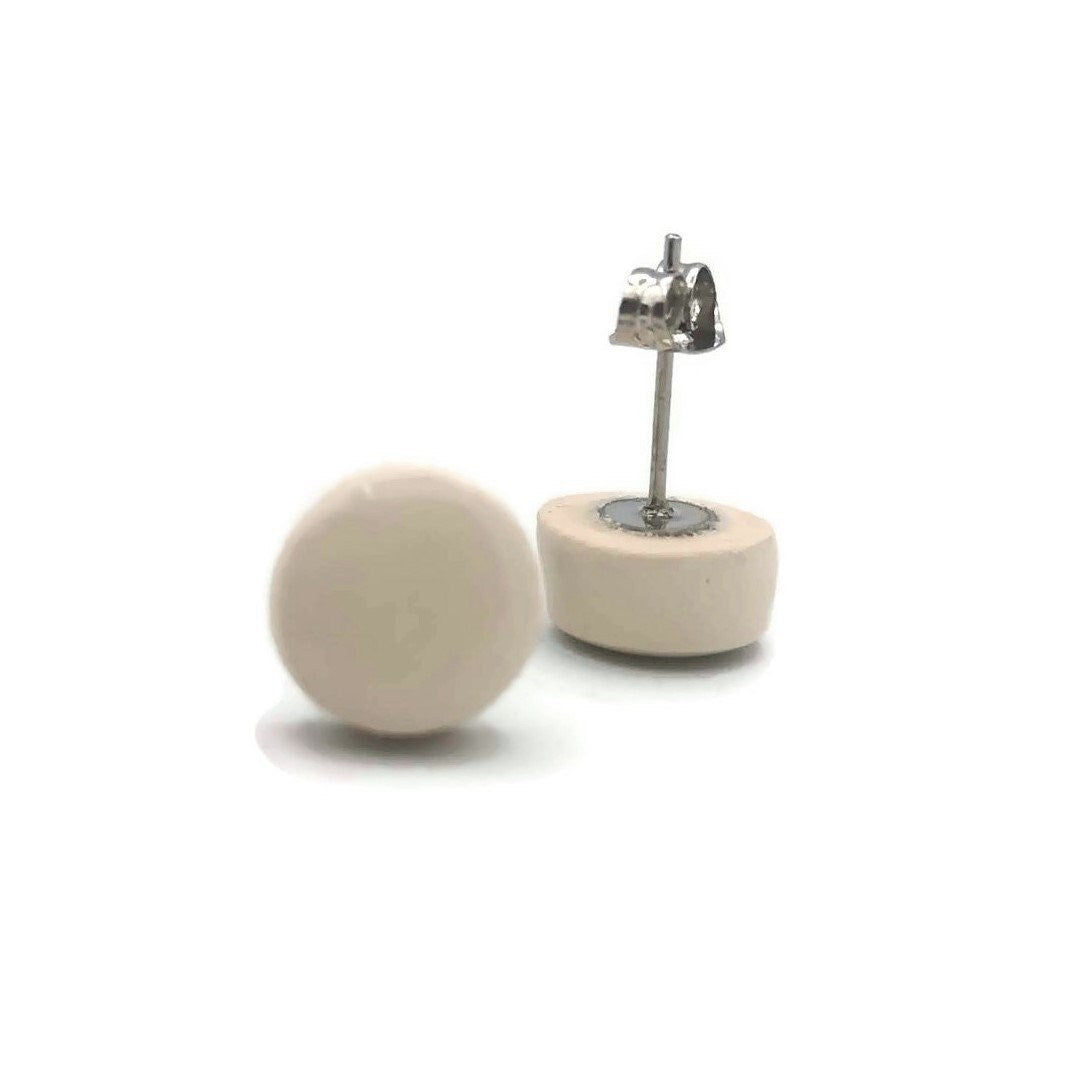 White Ceramic Stud Earrings – Handmade Minimalist Bridal Earrings