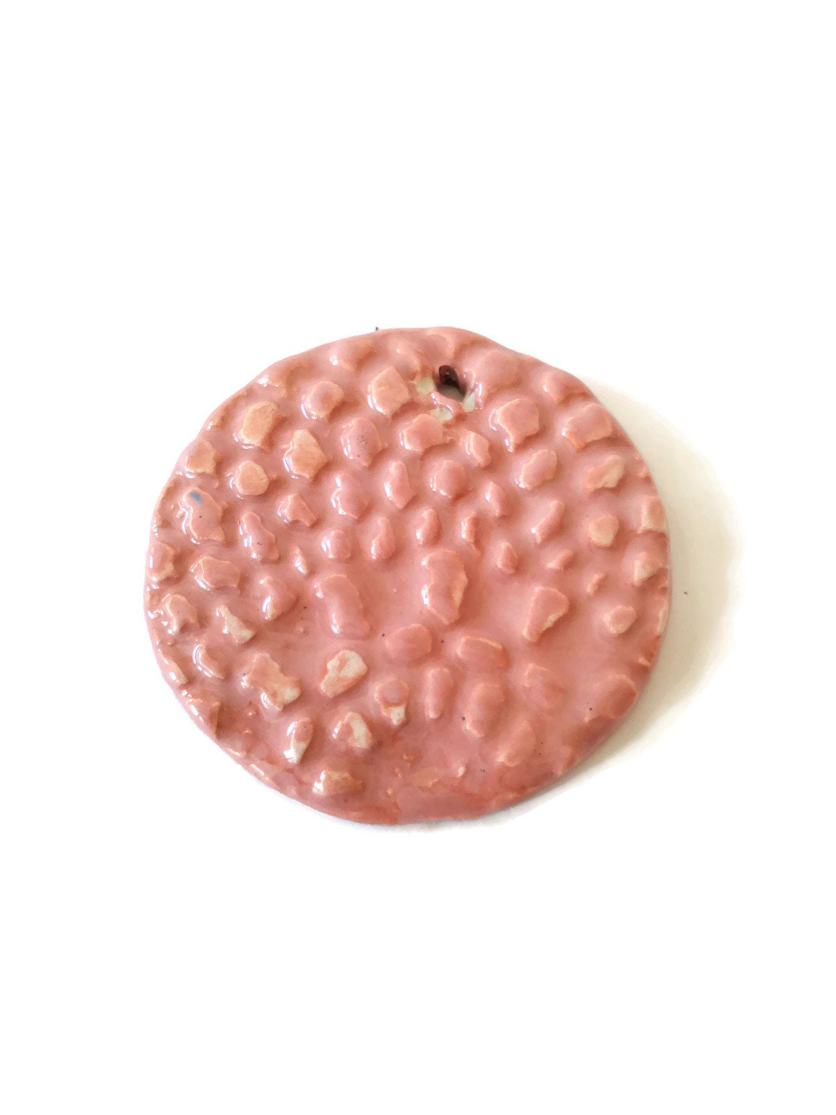 Coral Pink Large Round Pendant For Necklace, Textured Clay Charms For Statement Jewelry Making For Women, Artisan Ceramic - Ceramica Ana Rafael