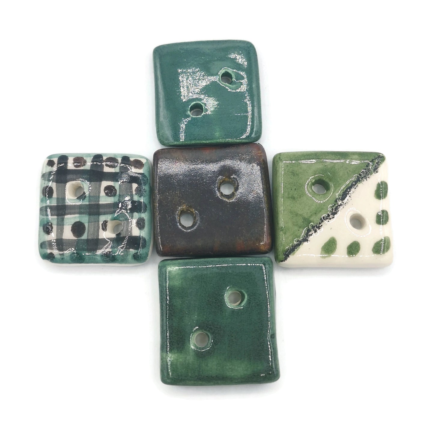 5Pc 30mm Handmade Ceramic Square Sewing Buttons For Crafts, 2 Hole Hand Painted Coat Buttons, Flat Back Button Lot, Blouse Buttons Flatback - Ceramica Ana Rafael