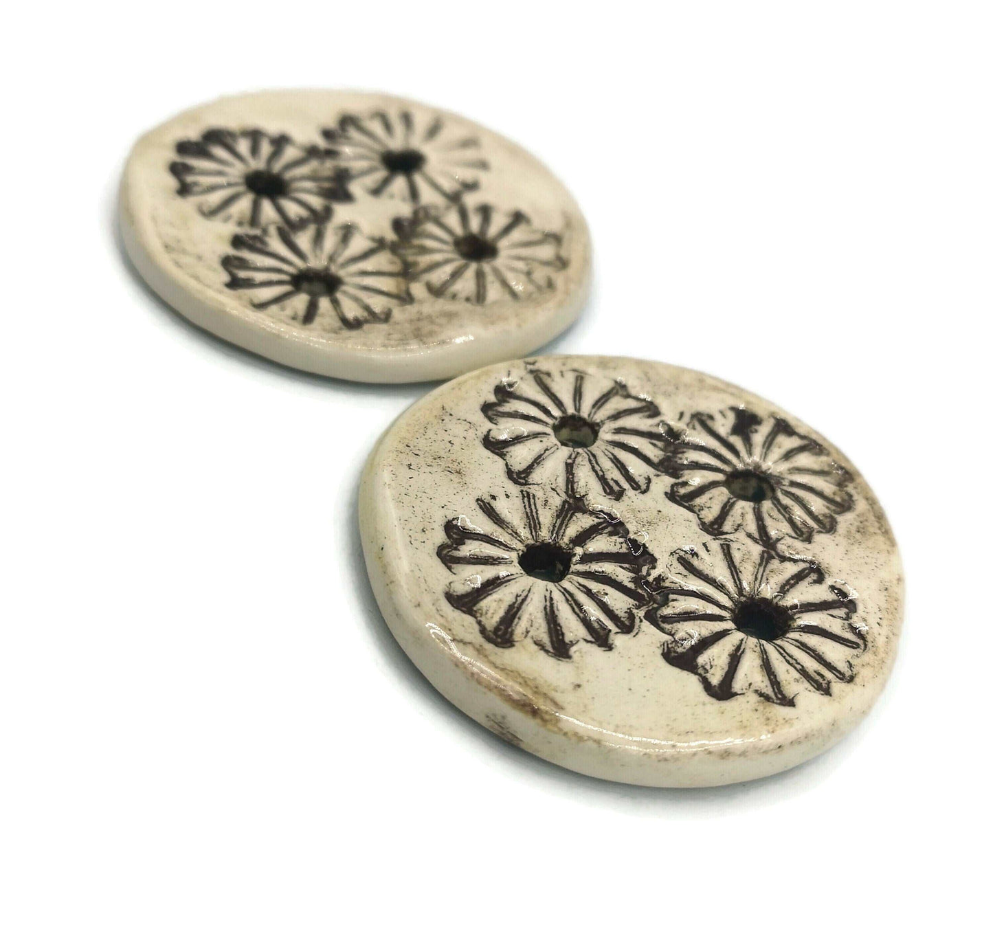 2Pc BLOUSE BUTTONS, CRAFT Buttons Lot With Antique Look and Round Shape, Extra Large Flat Buttons, Sewing Buttons Lot, Coat Buttons - Ceramica Ana Rafael