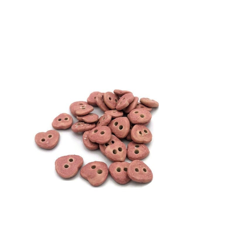 6Pc Handmade Ceramic Pink Heart Sewing Buttons Great for Mother's Day or Valentine's Day Crafts - Ceramica Ana Rafael
