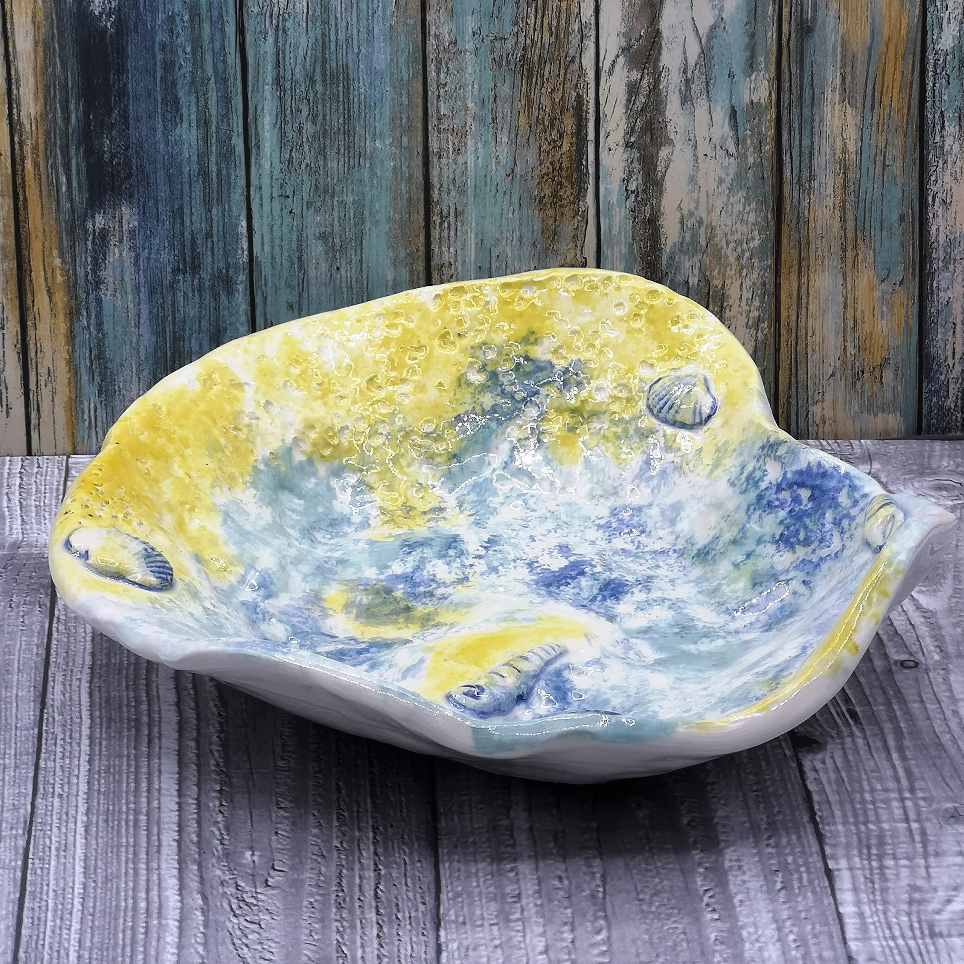 Decorative Bowl, Hand Painted Key Bowl Beach Themed Decor, Handmade Ceramic Bowl, Boho Bathroom Decor, Large Centerpiece Bowl - Ceramica Ana Rafael