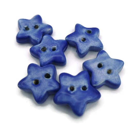 6 Pcs Handmade Ceramic Coat Buttons, Orange or Blue Cute Star Buttons 15mm, Sewing Supplies And Notions Ready to Ship, Custom Buttons - Ceramica Ana Rafael