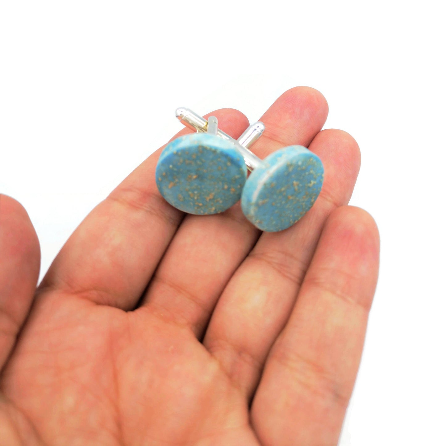 turquoise blue cufflinks for men, valentines day gift for boyfriend, 9th anniversary gift for husband, best gifts for him - Ceramica Ana Rafael