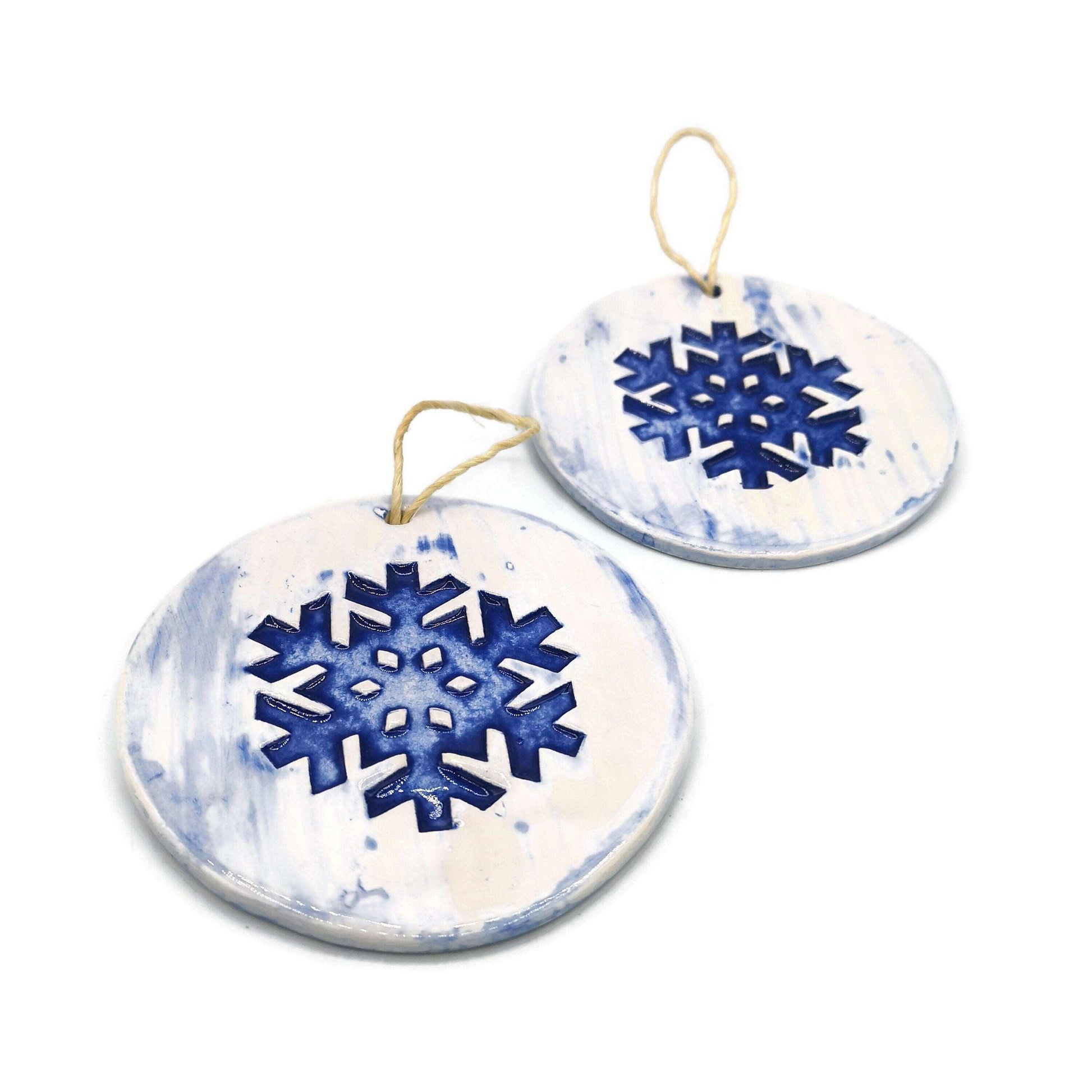 1Pc CERAMIC SNOWFLAKE ORNAMENTS, Clay Wall Hanging, Home Decor Gifts Christmas, Blue Handmade Holidays Home Decor, Winter Accents