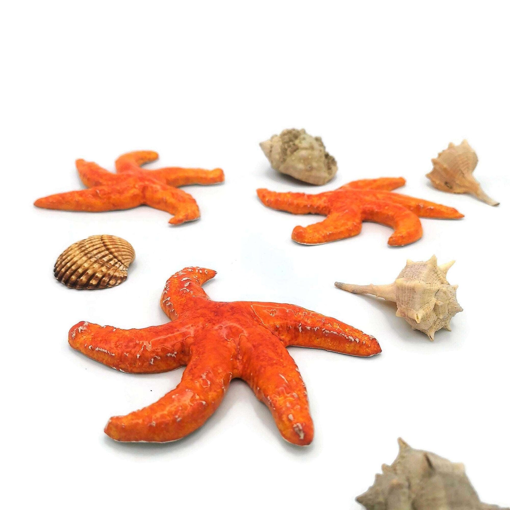 1Pc Handmade Ceramic Starfish Tile, Orange Coastal Wall Decor For Swimingpool Aquarium or Fish Tank, Beach Lover Gift for Women
