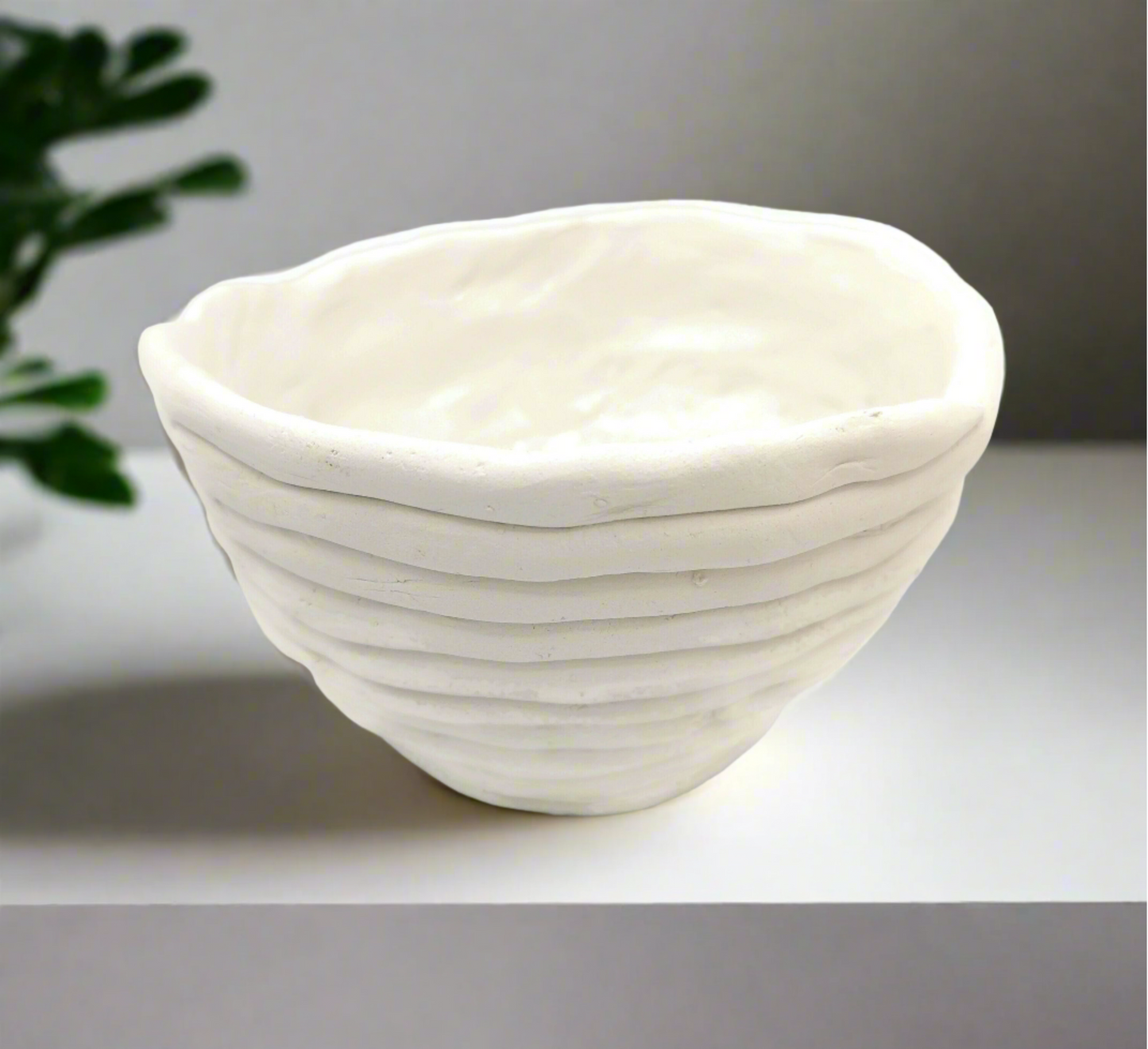 Handmade Ceramic White Bowl Candle Holder, Decorative Office Desk Accessories for Women, Textured Irregular Bowl, Mom birthday gift