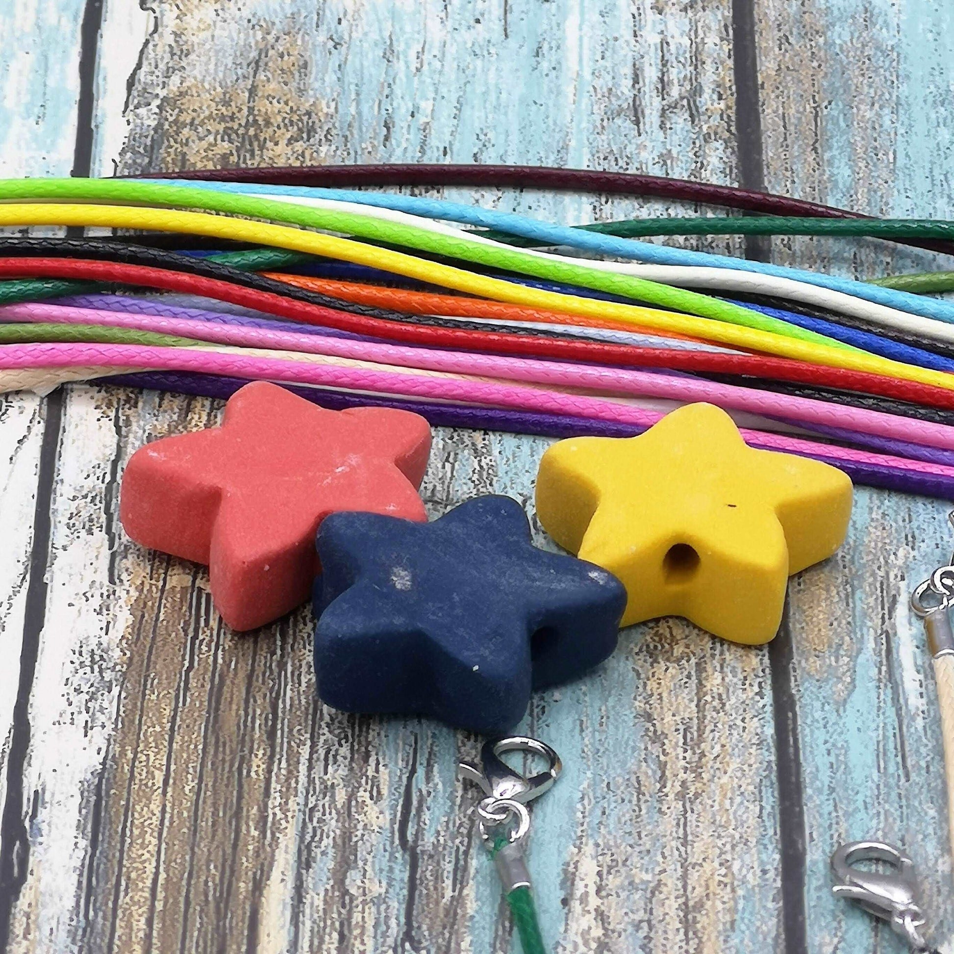 Handmade Ceramic Star Beads, Assorted Set Of 3 Ceramic Beads 2mm Hole, Large Colorful Jewelry Making Supplies - Ceramica Ana Rafael