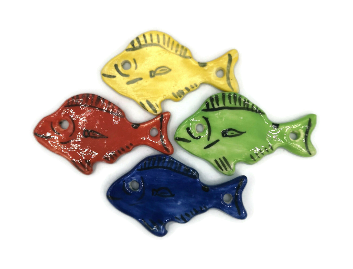 Set Of 4 Colorful Fish Pendant For Jewelry Making, Necklace Connectors For Pendant Necklace, Unique Jewelry Clay Charm handmade - Ceramica Ana Rafael