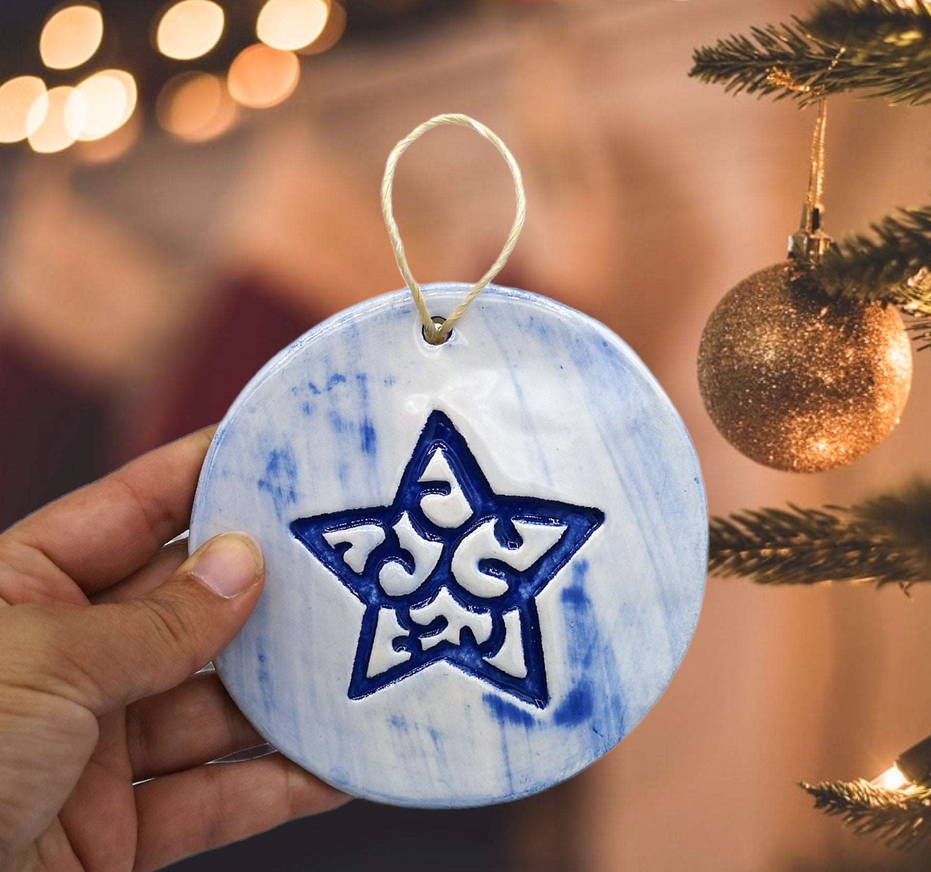 1Pc Blue Star Ornament, Ceramic Wall Hanging, Celestial Wall Decor, Christmas Decoration Trending Now, Best Sellers Handmade Wall Art