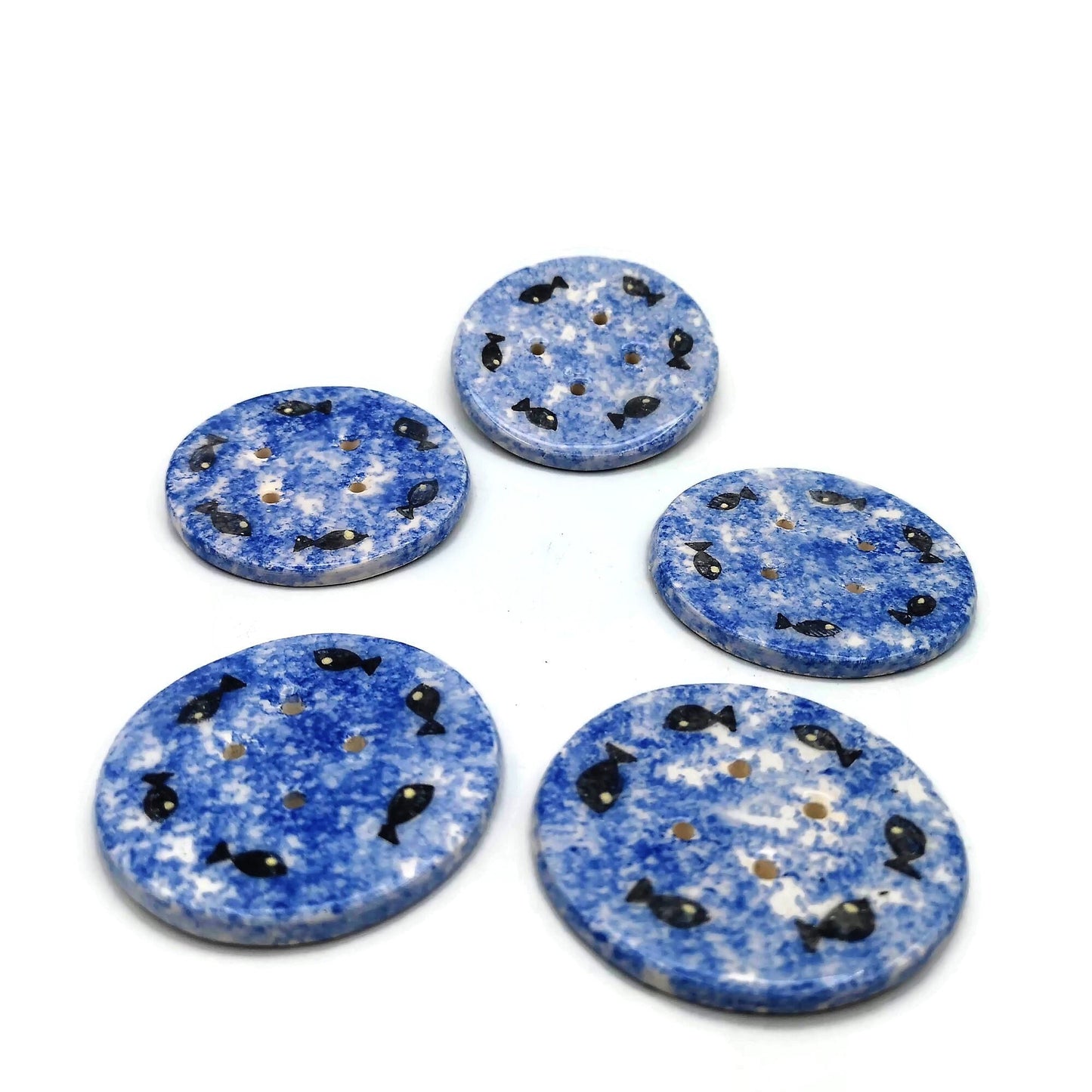 5Pc 65mm Giant Sewing Buttons, Handmade Ceramic Coat Buttons With Hand Painted Fish, Decorative Novelty Buttons for Crafts Extra Large - Ceramica Ana Rafael