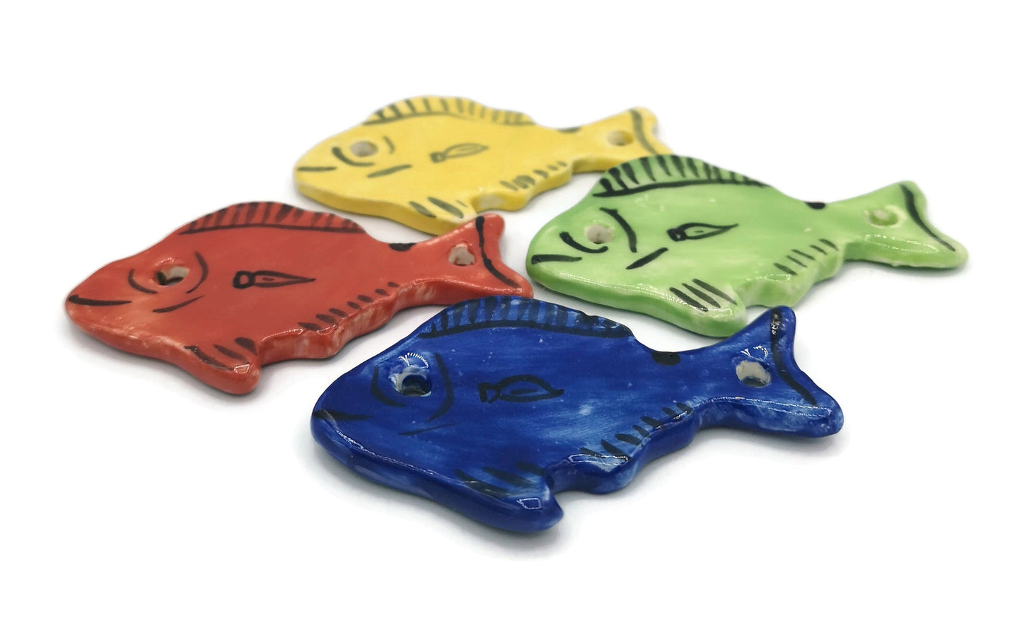 Set Of 4 Colorful Fish Pendant For Jewelry Making, Necklace Connectors For Pendant Necklace, Unique Jewelry Clay Charm handmade - Ceramica Ana Rafael