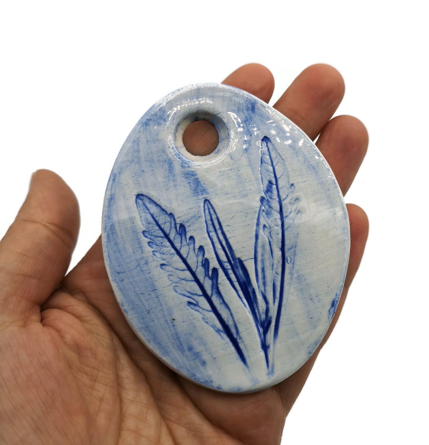 Large Pendant For Necklace, Lavender Leaves Ceramic Charms, Handmade Large Pendant For Jewelry Making - Ceramica Ana Rafael