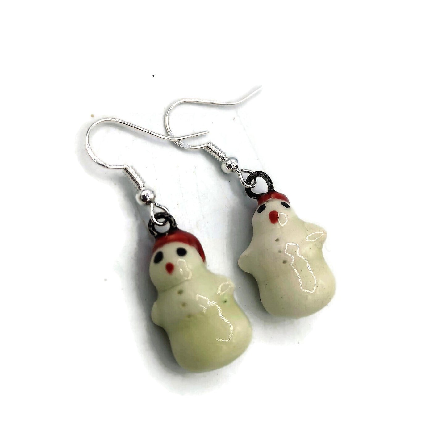 Handmade Ceramic Snowman Earrings, Cool Dangle Earrings, Cute Jewelry Best Gift For Her, Niece Gift From Aunt, Christmas Earrings, Clay - Ceramica Ana Rafael