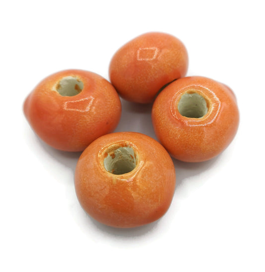 Macrame Ceramic Beads Large Hole, Handmade Bubblegum Beads, Set of 4 Decorative Unique Round Clay Beads For Crafts And Jewelry Making