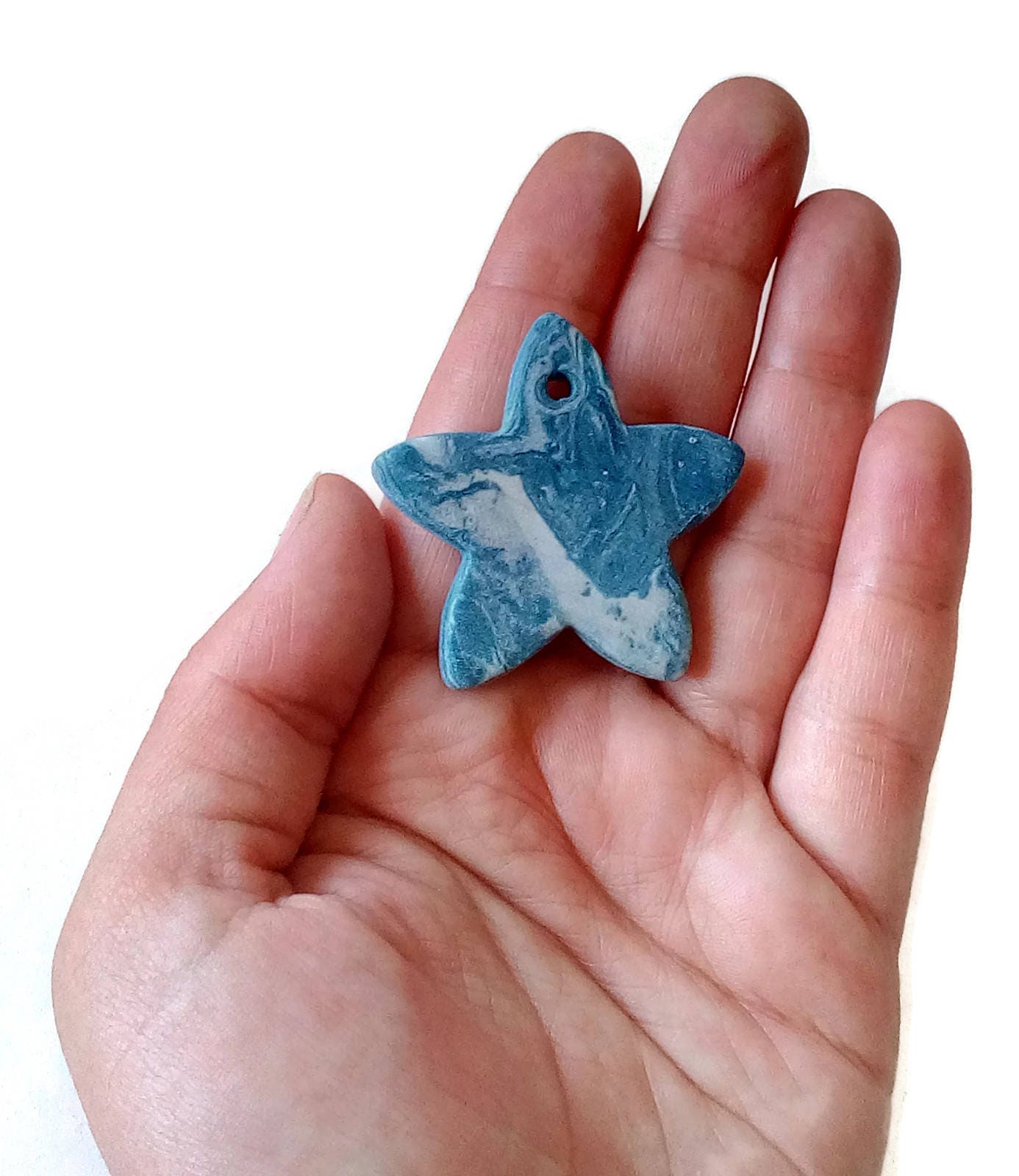 DESIGNER CHARMS, UNIQUE Jewelry Charms, Large Star Pendant, Handmade Ceramic Components, Custom Pendant Turquoise Blue, Clay Charms - Ceramica Ana Rafael