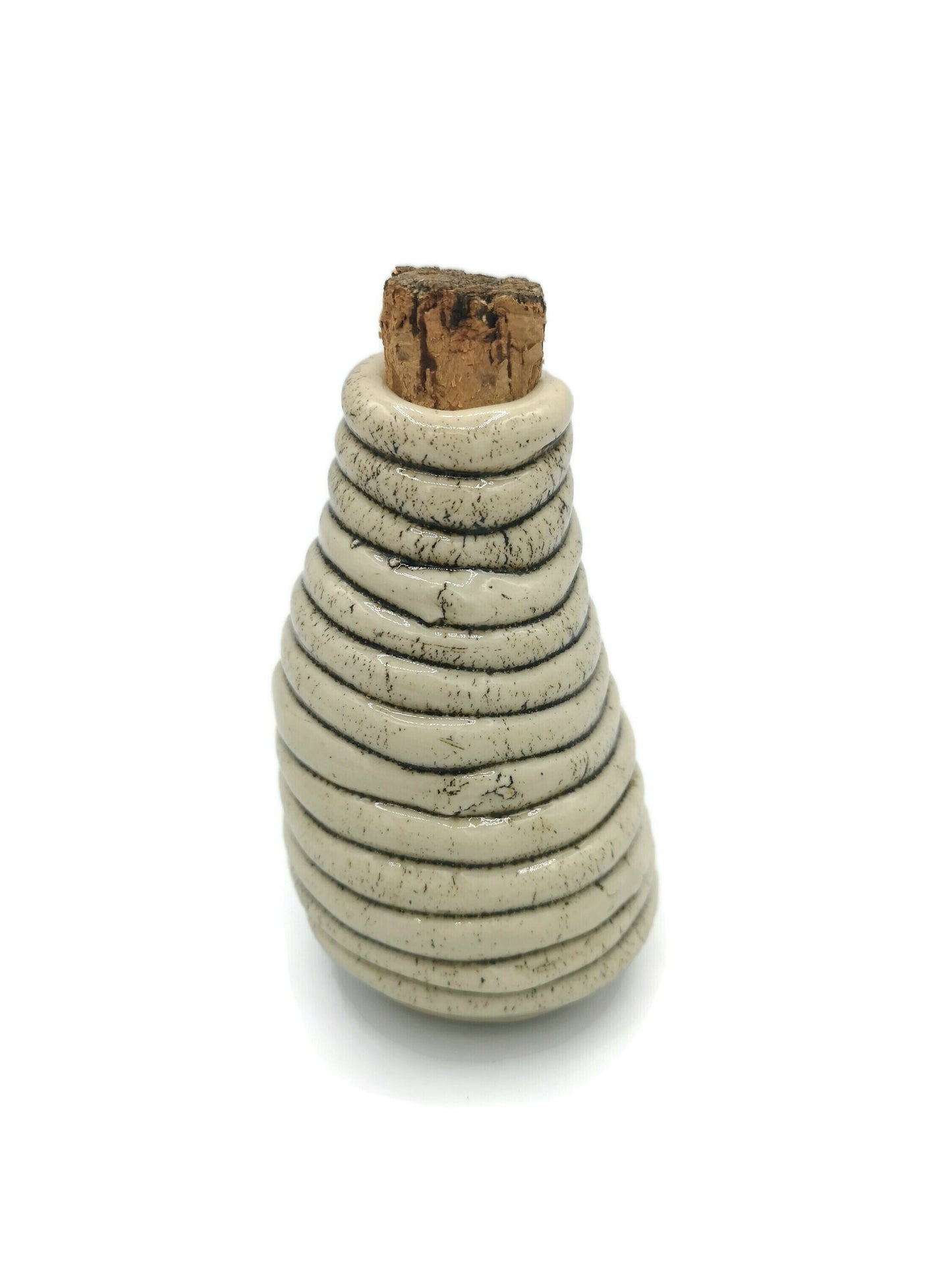 Handmade Ceramic Mini Bottle, Tiny Pottery Vase, Housewarming Gift, Beige Miniature Bottle Textured Irregular Shape - Ceramica Ana Rafael