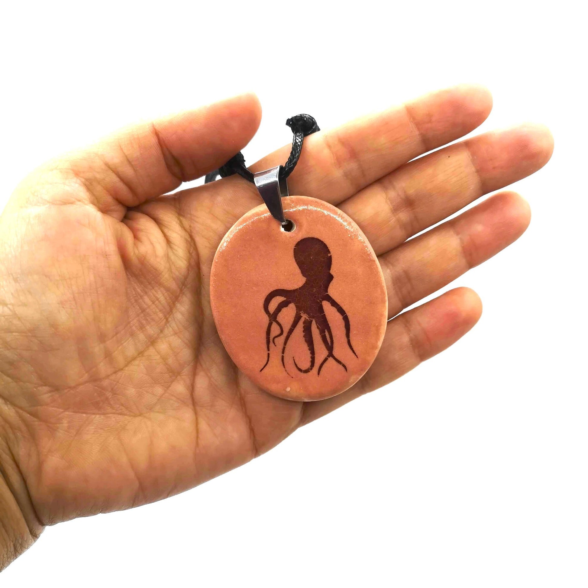 Handmade Ceramic Octopus Necklace Pendant For Woman, Hand Painted pink Necklace For Her, Artisan Jewelry Birthday Gift Idea W/ Gift Box - Ceramica Ana Rafael