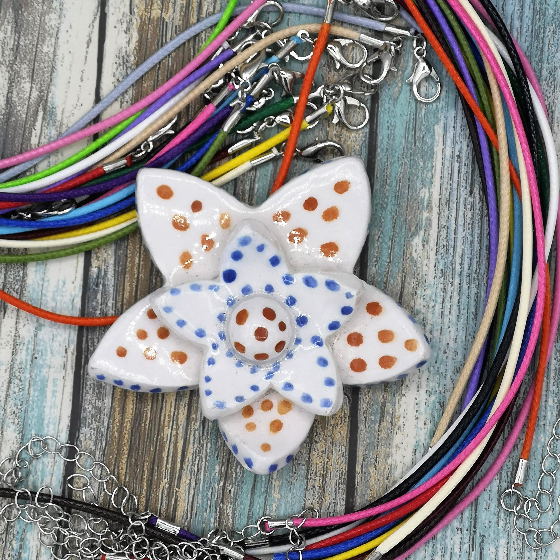 FLOWER CHARMS, LARGE Pendant For Necklace, Cute Clay Charms, Eclectic Handmade Ceramic Jewelry Making Supplies Unique - Ceramica Ana Rafael