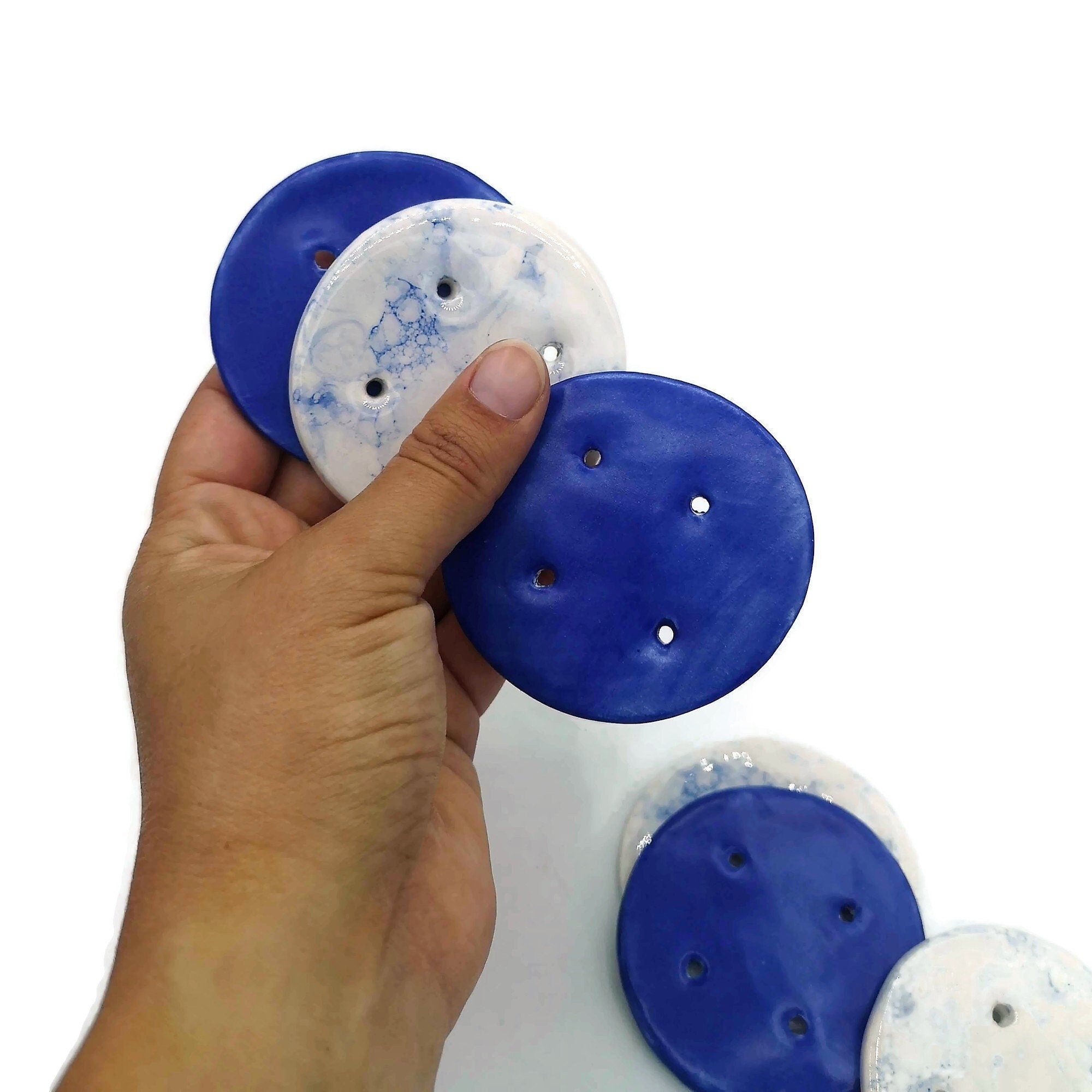 Large Ceramic Buttons 6Pc Extra Large Ceramic Blue Buttons – 65mm Handmade Sewing Buttons Set ...