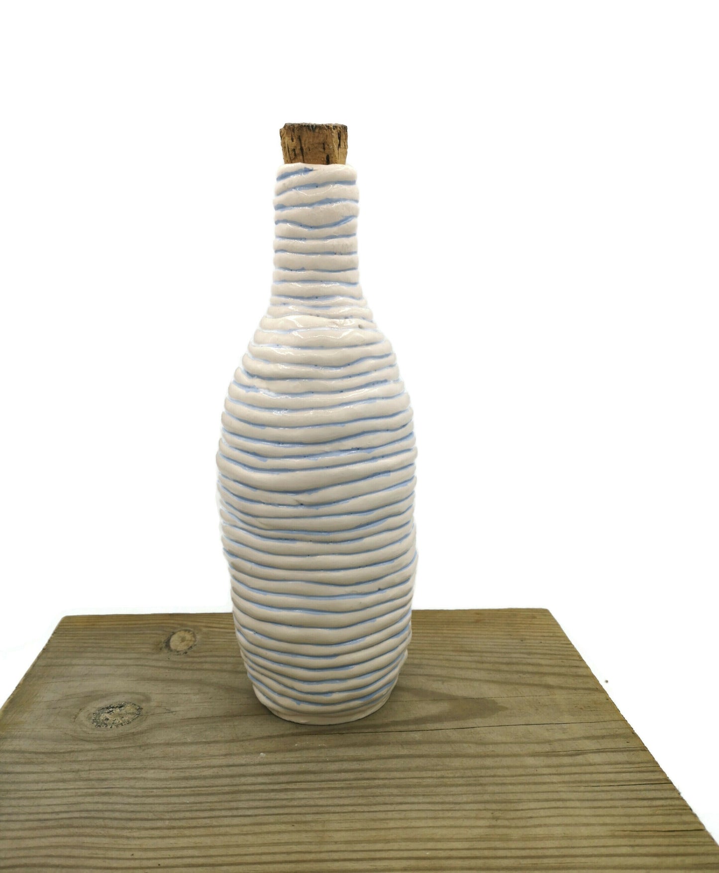 Handmade Ceramic Decorative Blue Bottle With Natural Cork Stopper, Farmhouse Decor Vase Best Gifts For Him, Dad Birthday Gift From Daughter - Ceramica Ana Rafael