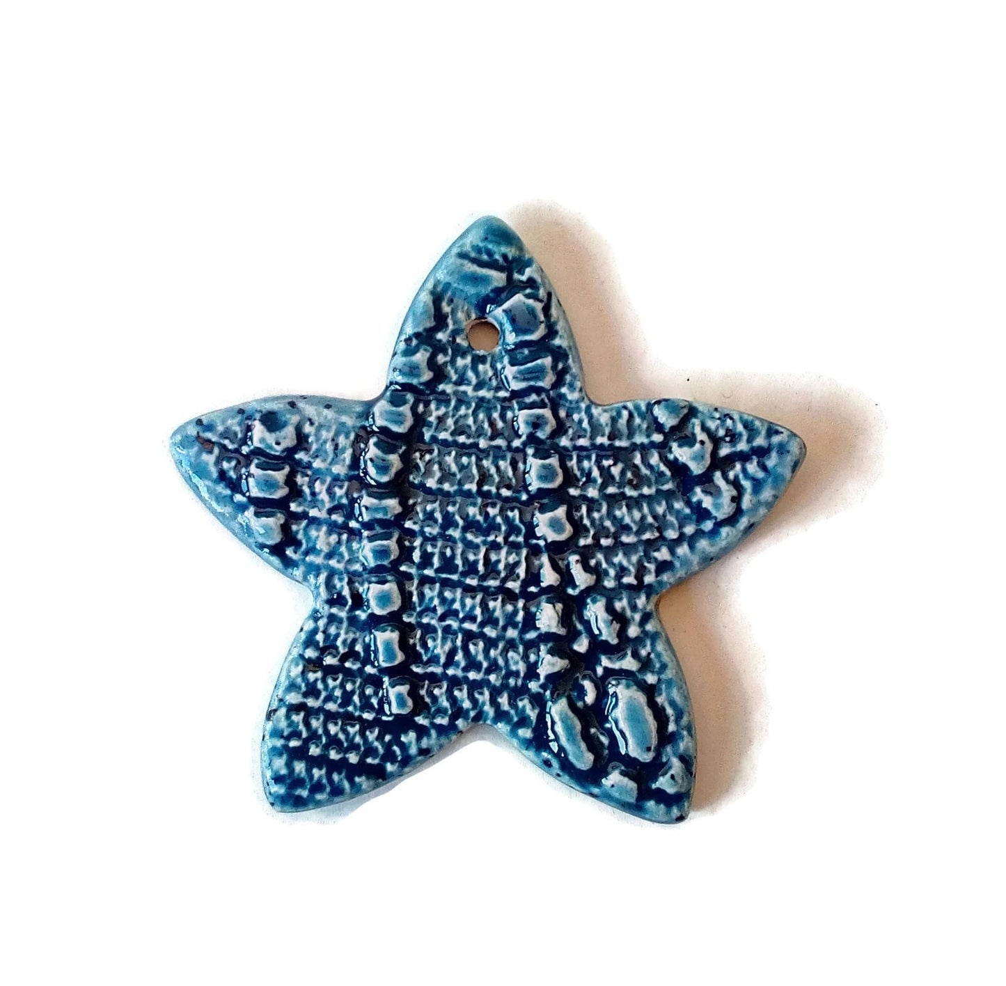 Clay Charms For Unique Jewelry Making, Large Star Pendant Necklace, Best Sellers Blue Handmade Ceramics Statement Pendant Textured - Ceramica Ana Rafael