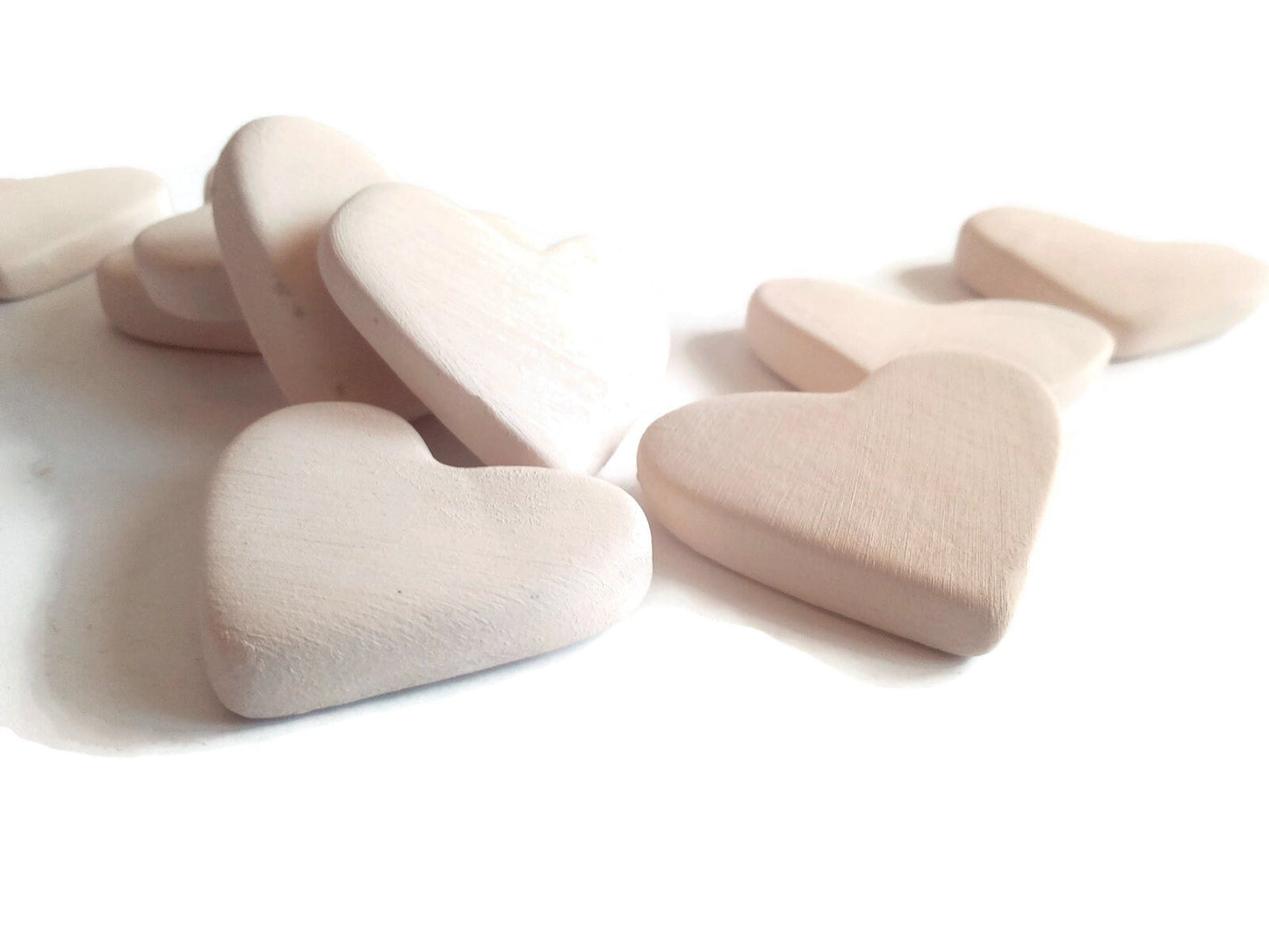 Set Of 9 Handmade Ceramic Bisque Tile Heart Shaped, Wedding Favours mosaic Tiles, Unpainted Tiny Heart Ready To Paint - Ceramica Ana Rafael