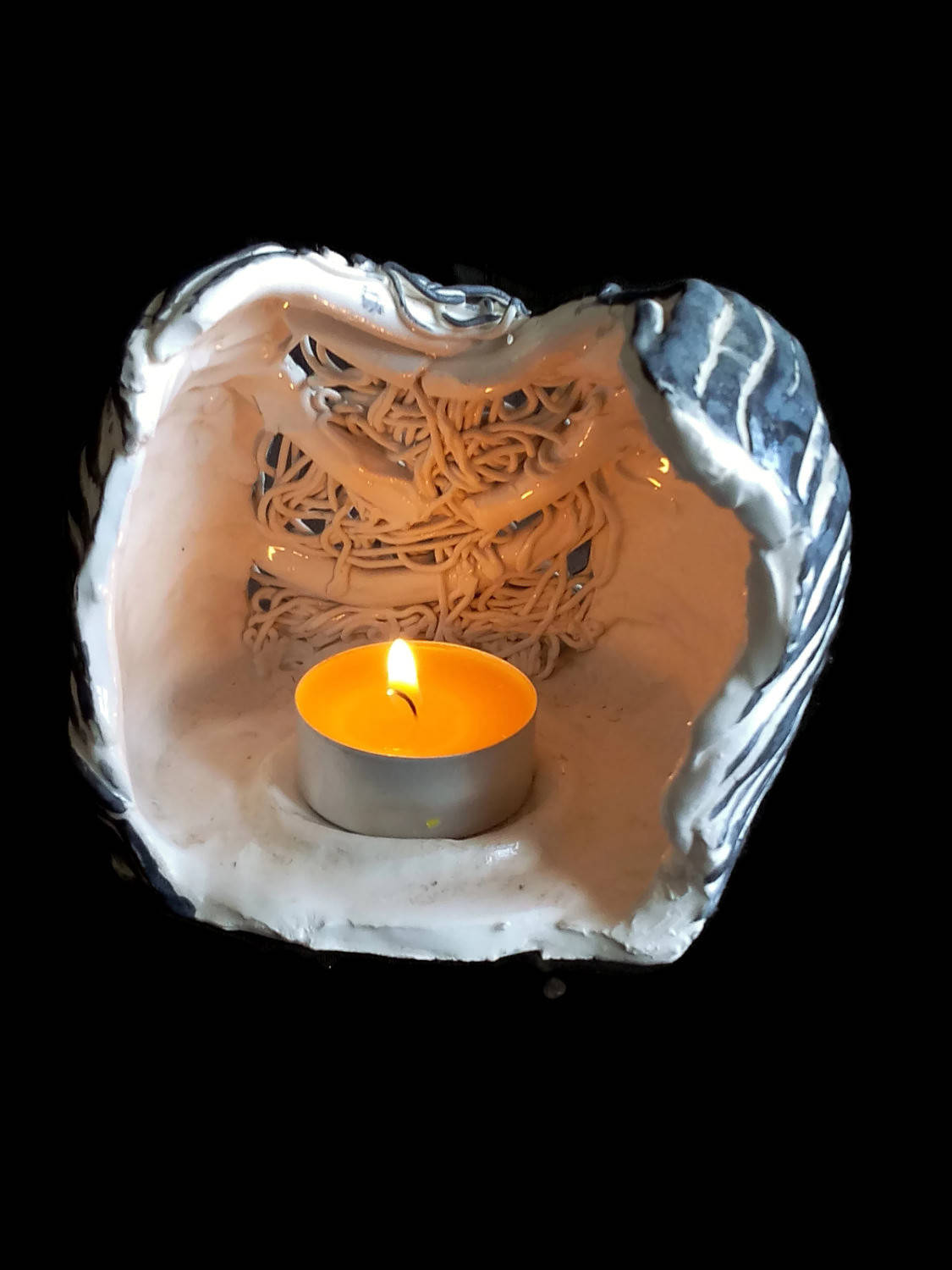 Black And White Handmade Ceramic Candle Holder For Home Decor, Artisan Votive Candle Holder, Abstract Tea Light Holder Gift Idea For Women - Ceramica Ana Rafael