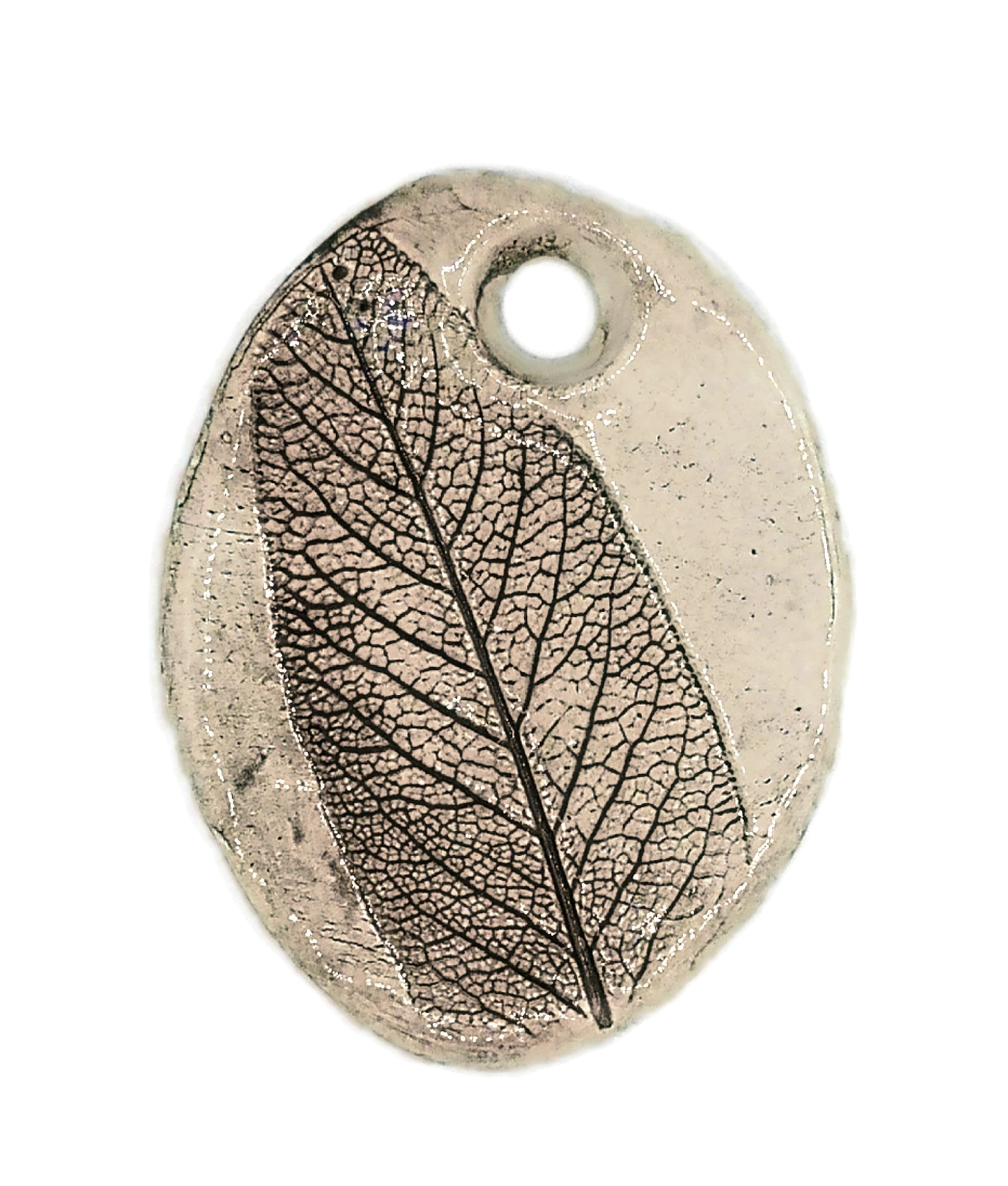 1Pc 85mm Extra Large Handmade Ceramic Necklace Pendant for Jewelry Making, Rustic Pressed Sage Leavf Jumbo Clay Charm For Eclectic Fashion - Ceramica Ana Rafael