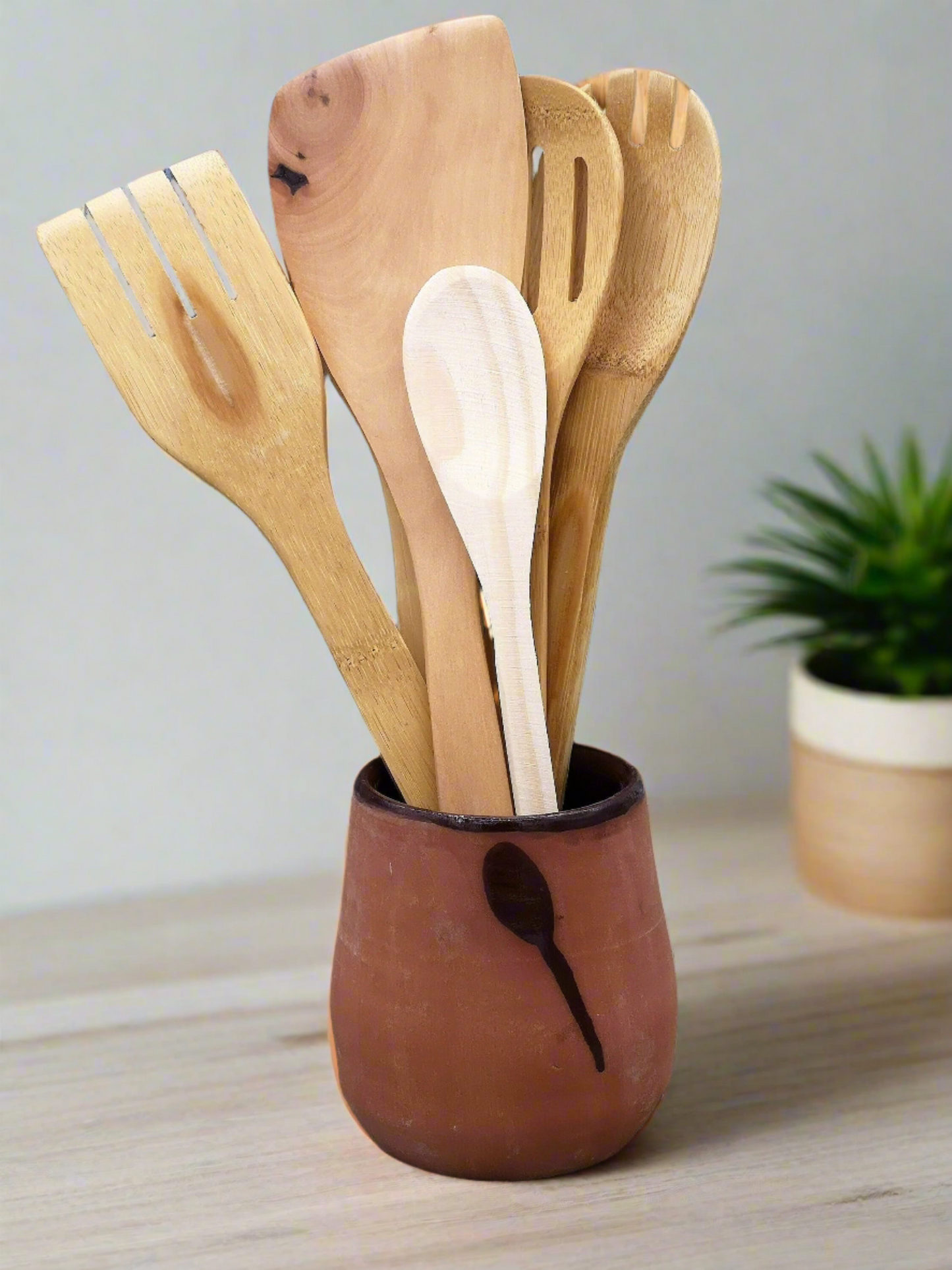 Handmade Ceramic Utensil Holder - Modern Terracotta Large Kitchen Vase, Housewarming Gift, Custom Utensil Organizer