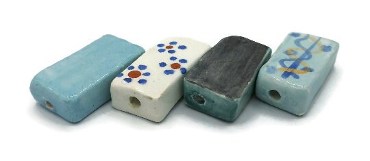 4Pc 35mm Extra Large Handmade Ceramic Rectangle Beads For Jewelry Making, Mixed Clay Beads hand Painted, Unique Decorative Macrame Beads - Ceramica Ana Rafael