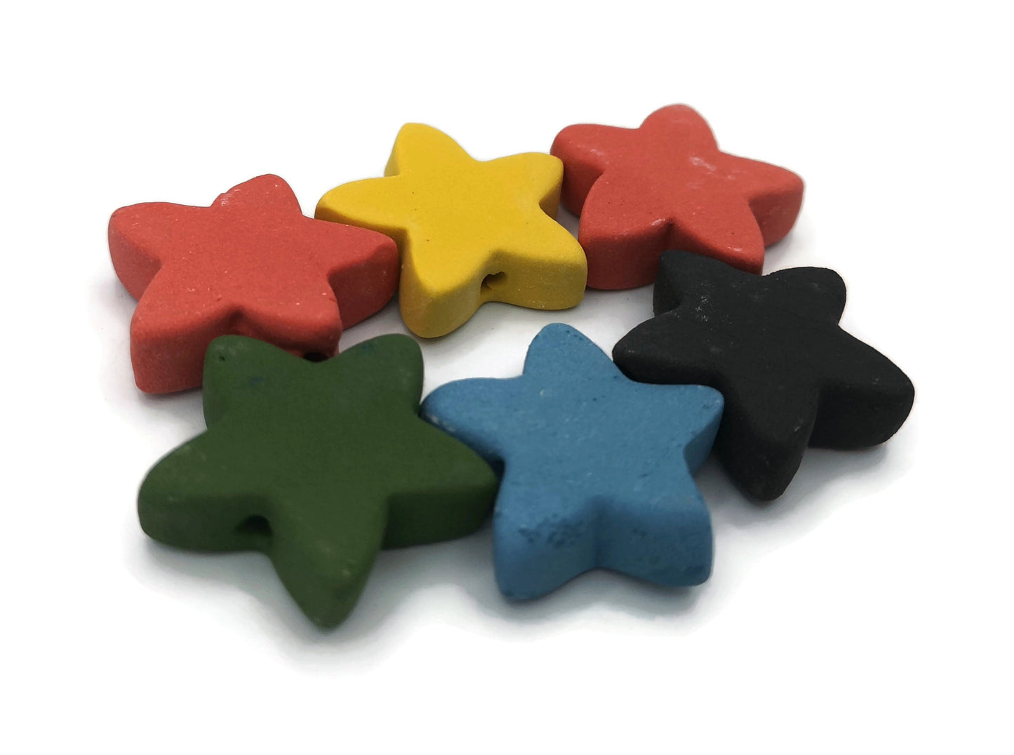 6Pc 35mm Extra Large Handmade Ceramic Star Beads For Jewelry making, Macrame Beads Large Hole 2mm,Assorted Matte Colorful Clay Beads - Ceramica Ana Rafael