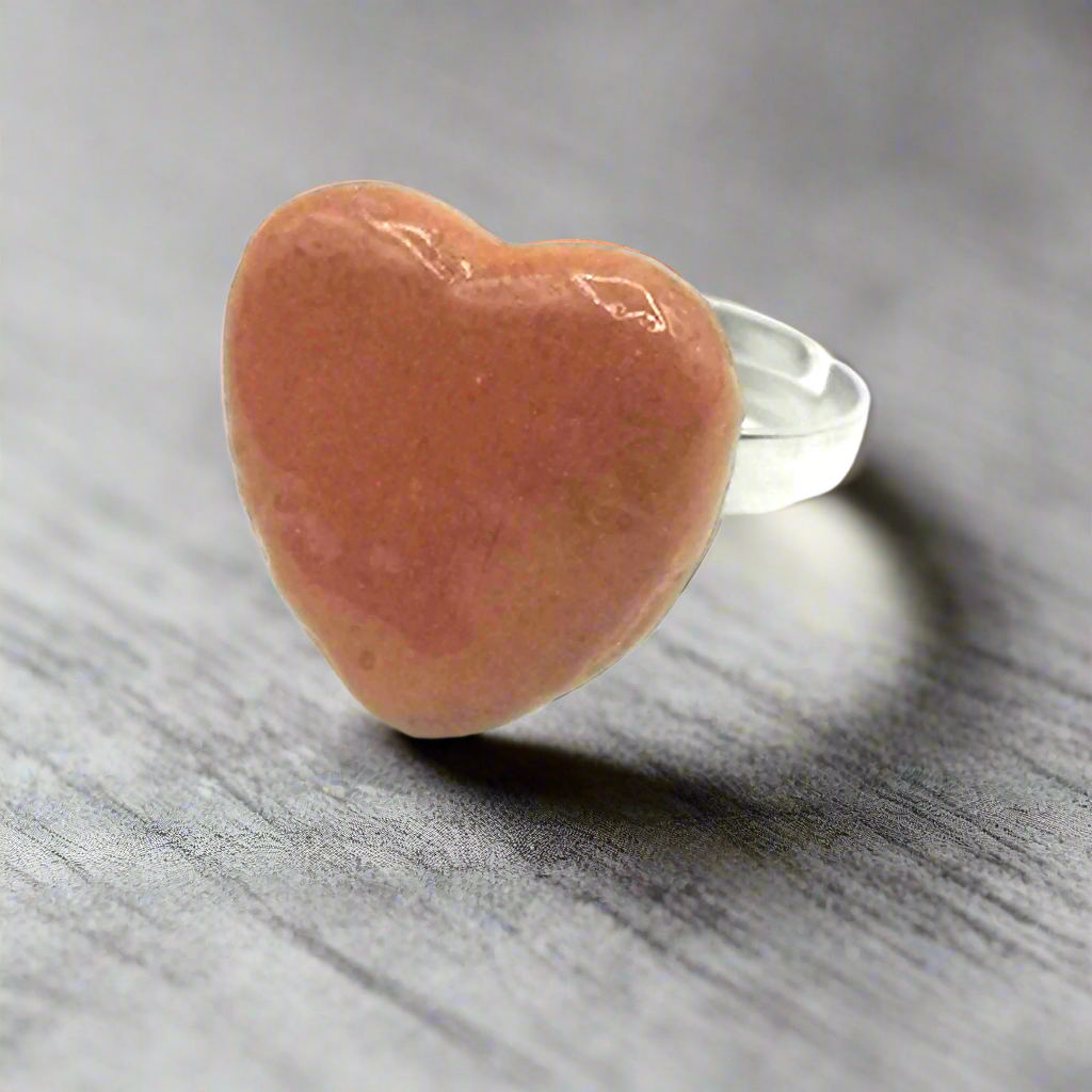 Handmade Terracotta Heart Ring – Adjustable Stainless Steel Statement Jewelry