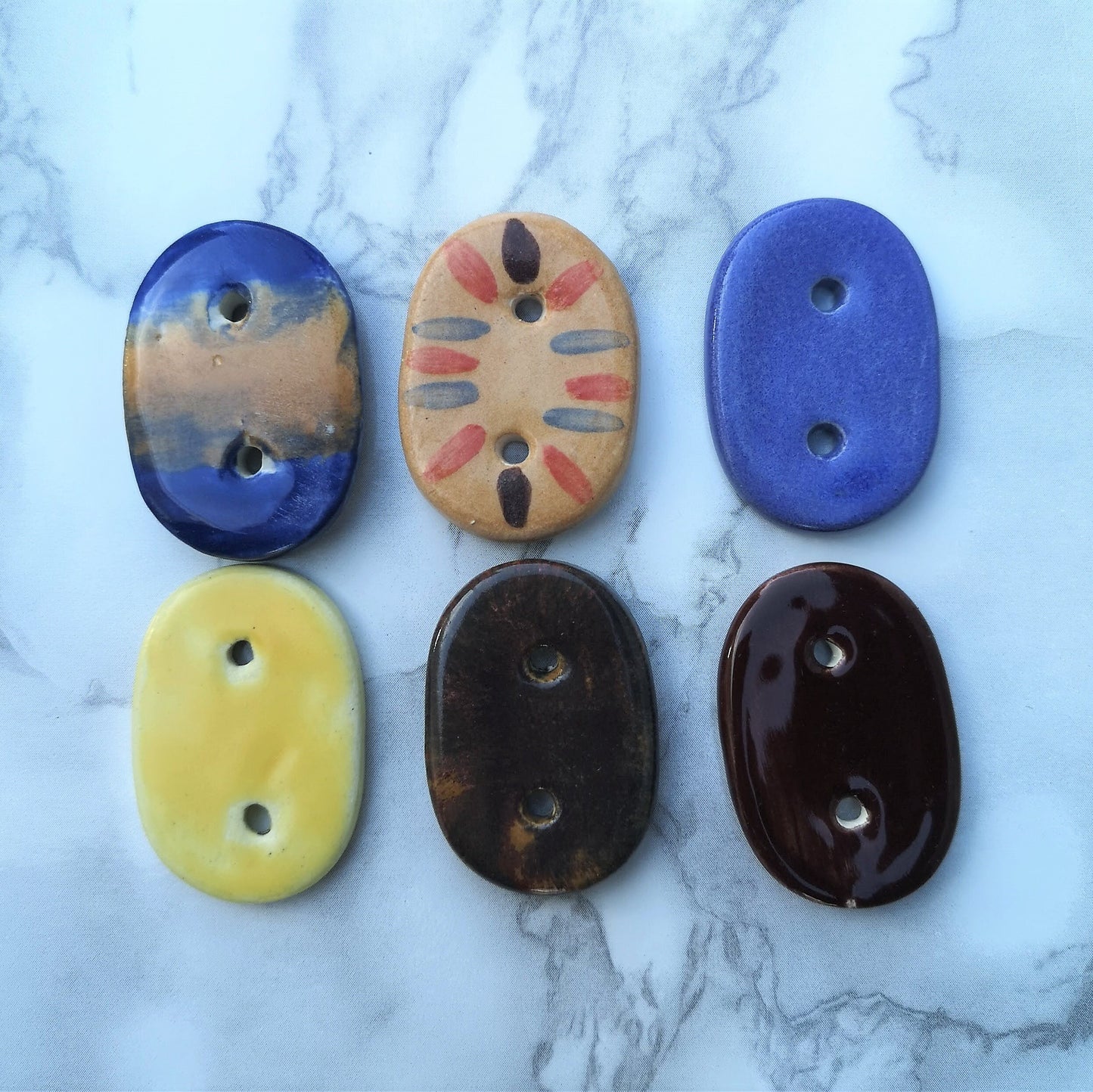 6Pc 35mm Extra Large Handmade Ceramic Sewing Buttons, Colorful Novelty Buttons, Hand Painted Oval Artisan Sewing Supplies And Notions - Ceramica Ana Rafael