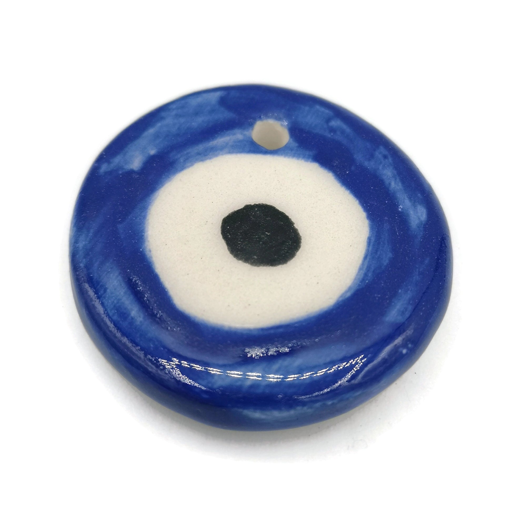 Large evil eye pendant for necklace, ceramic pendants for jewelry making supplies, DIY gift for mom, bohemian pendant round - Ceramica Ana Rafael