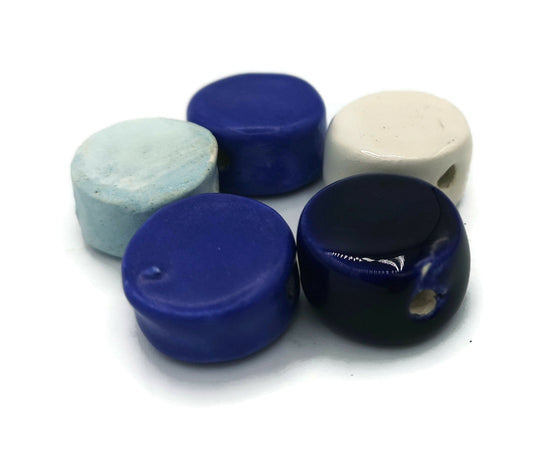 5Pcs Large Ceramic Beads, Royal Blue 20mm Coin Beads for Handmade Jewelry Making, Assorted Clay Components - Ceramica Ana Rafael