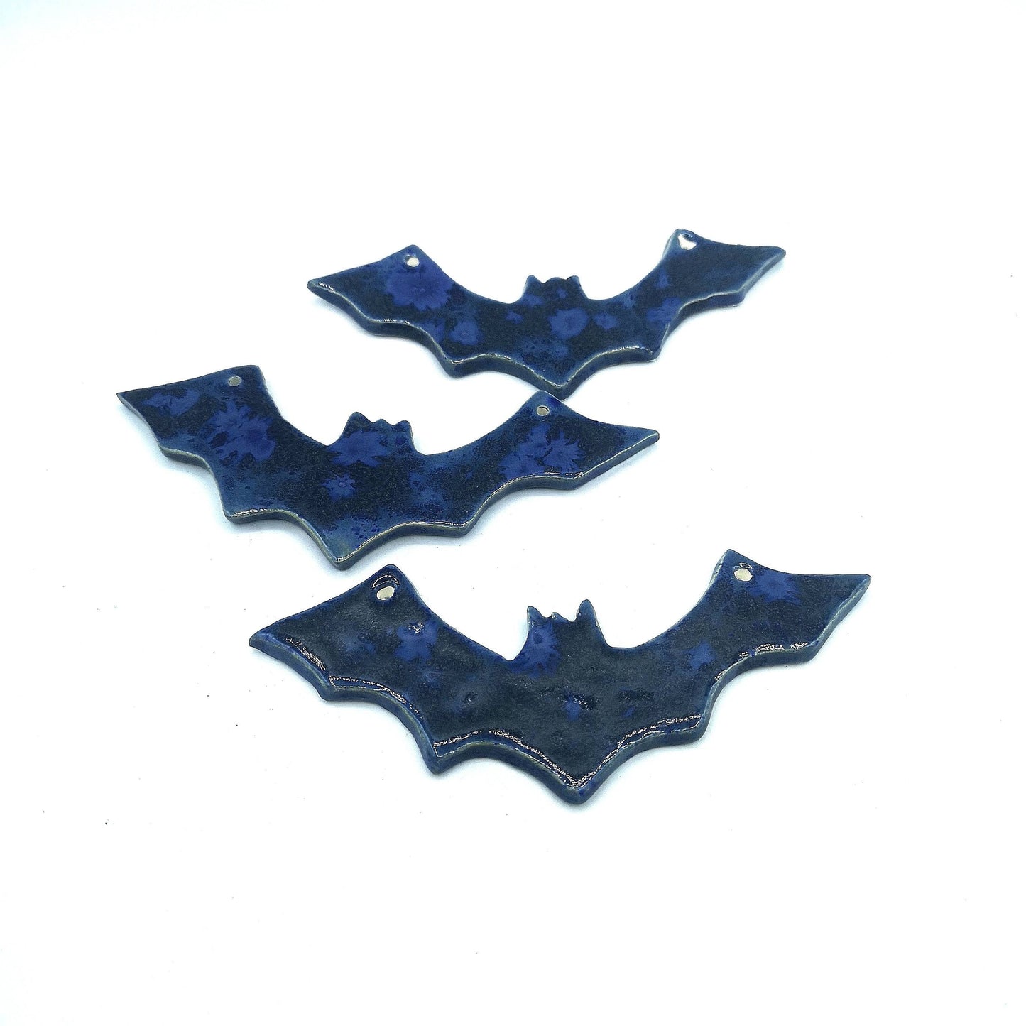 3Pc 6in Handmade Ceramic Bat Ornament For Wall Decor, Halloween Decoration Gift For Women, Blue Clay Gothic Ornament, Necklace Pendant - Ceramica Ana Rafael