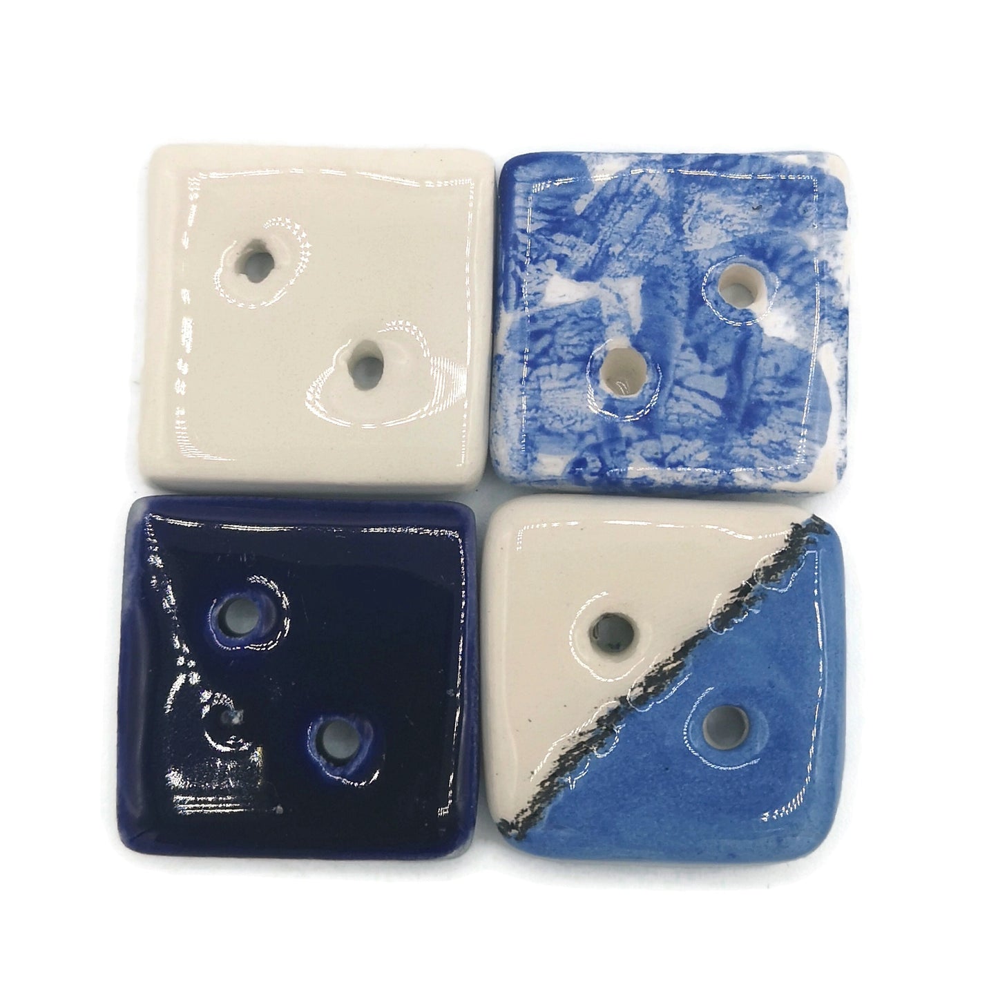 4Pc 30mm Handmade Ceramic Square Blue Sewing Buttons for Crafts, Elegant Extra Large Coat Buttons, Best Sellers Sewing Supplies And Notions - Ceramica Ana Rafael