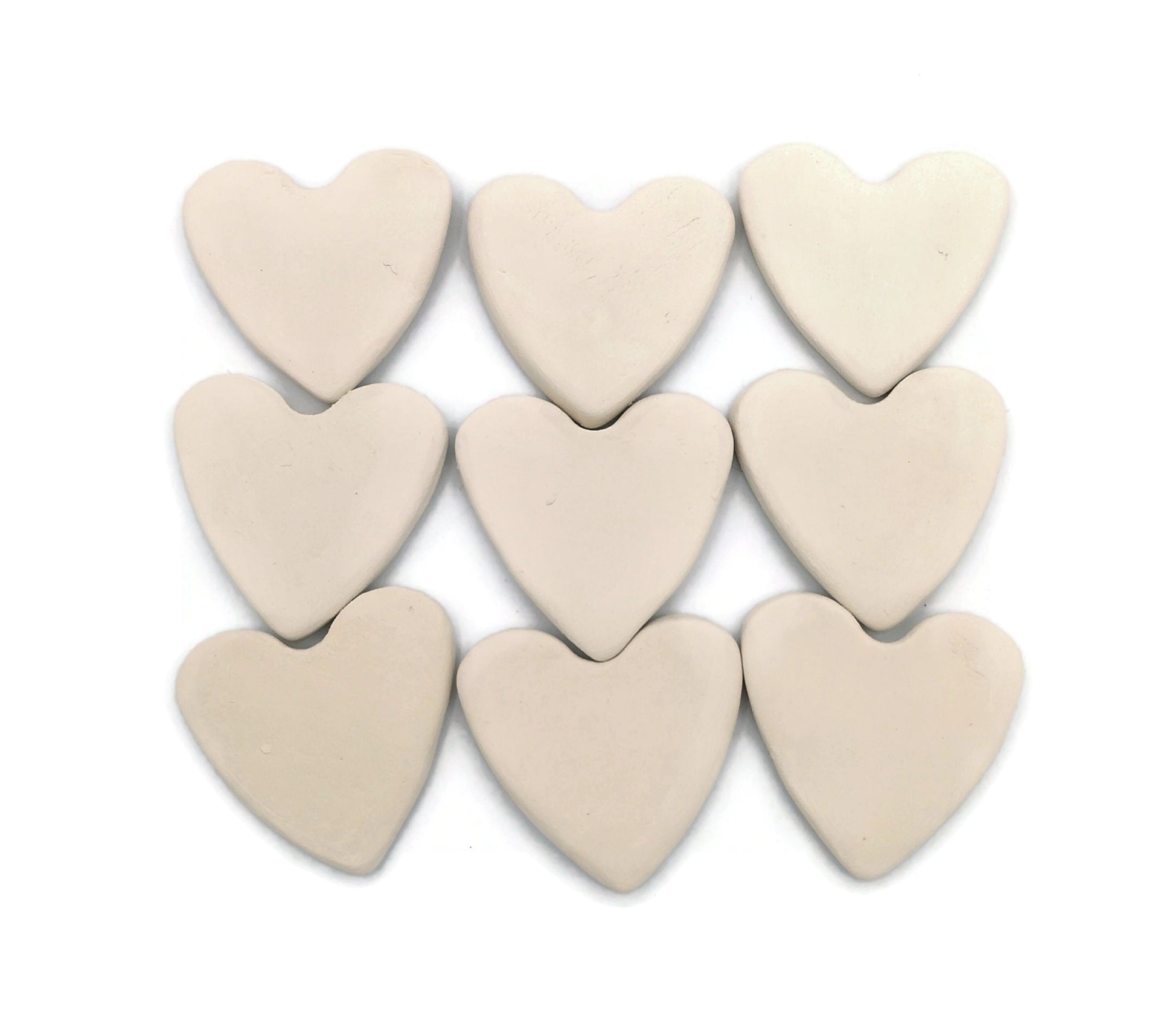 Set Of 9 Handmade Ceramic Bisque Tile Heart Shaped, Wedding Favours mosaic Tiles, Unpainted Tiny Heart Ready To Paint - Ceramica Ana Rafael